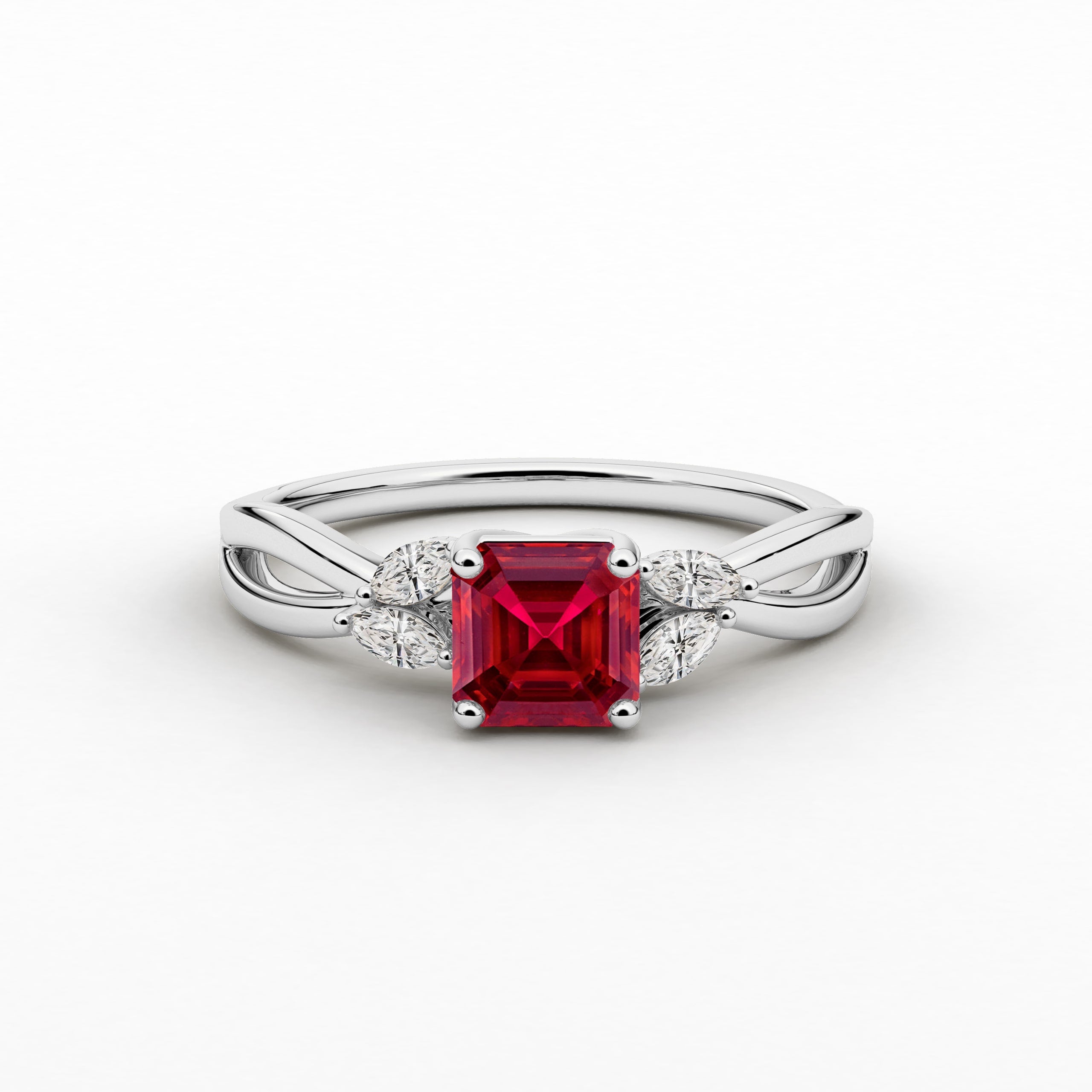 White Gold Asscher Cut Ruby Lab Grown Diamond Engagement Ring