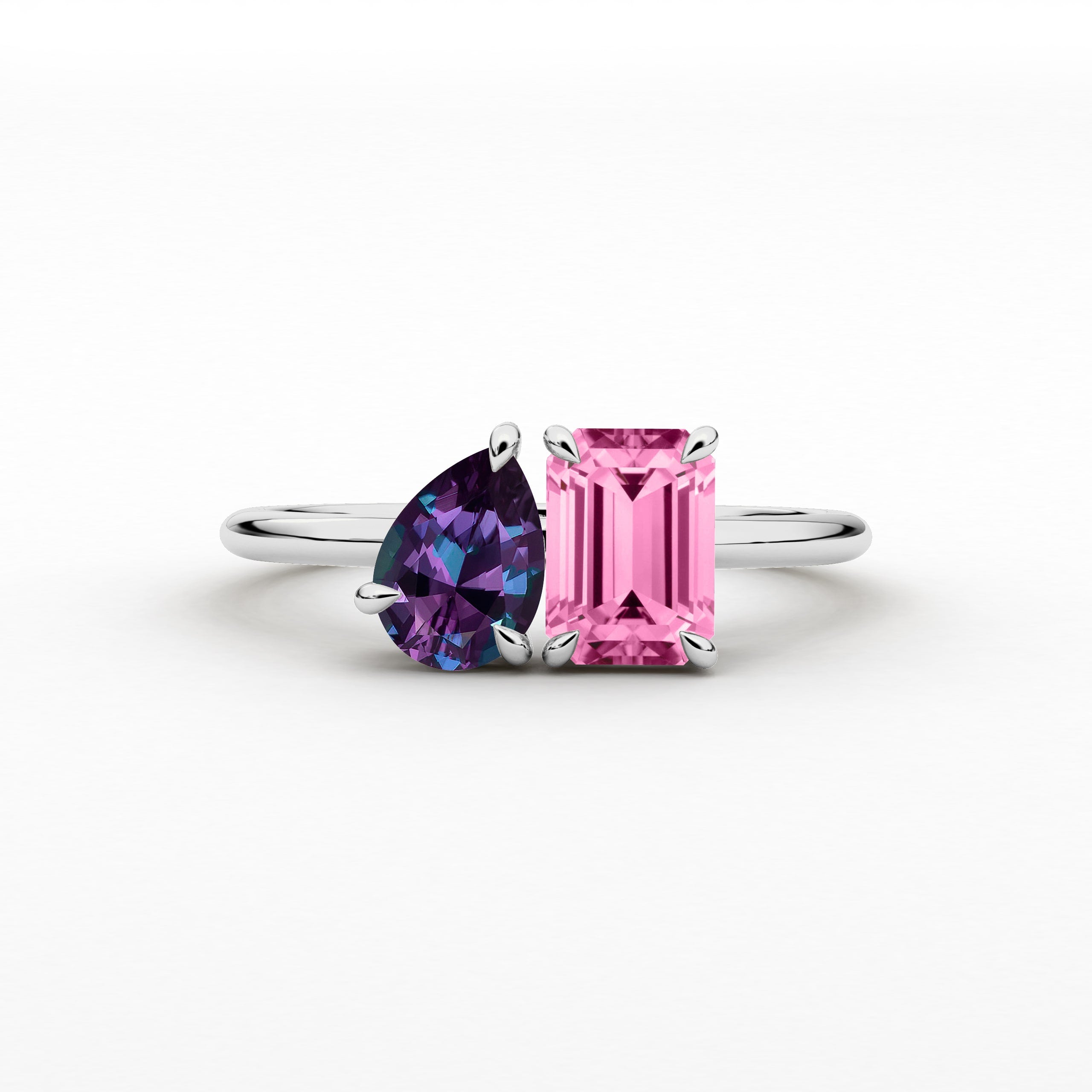 Two Stones Engagement Ring In White Gold