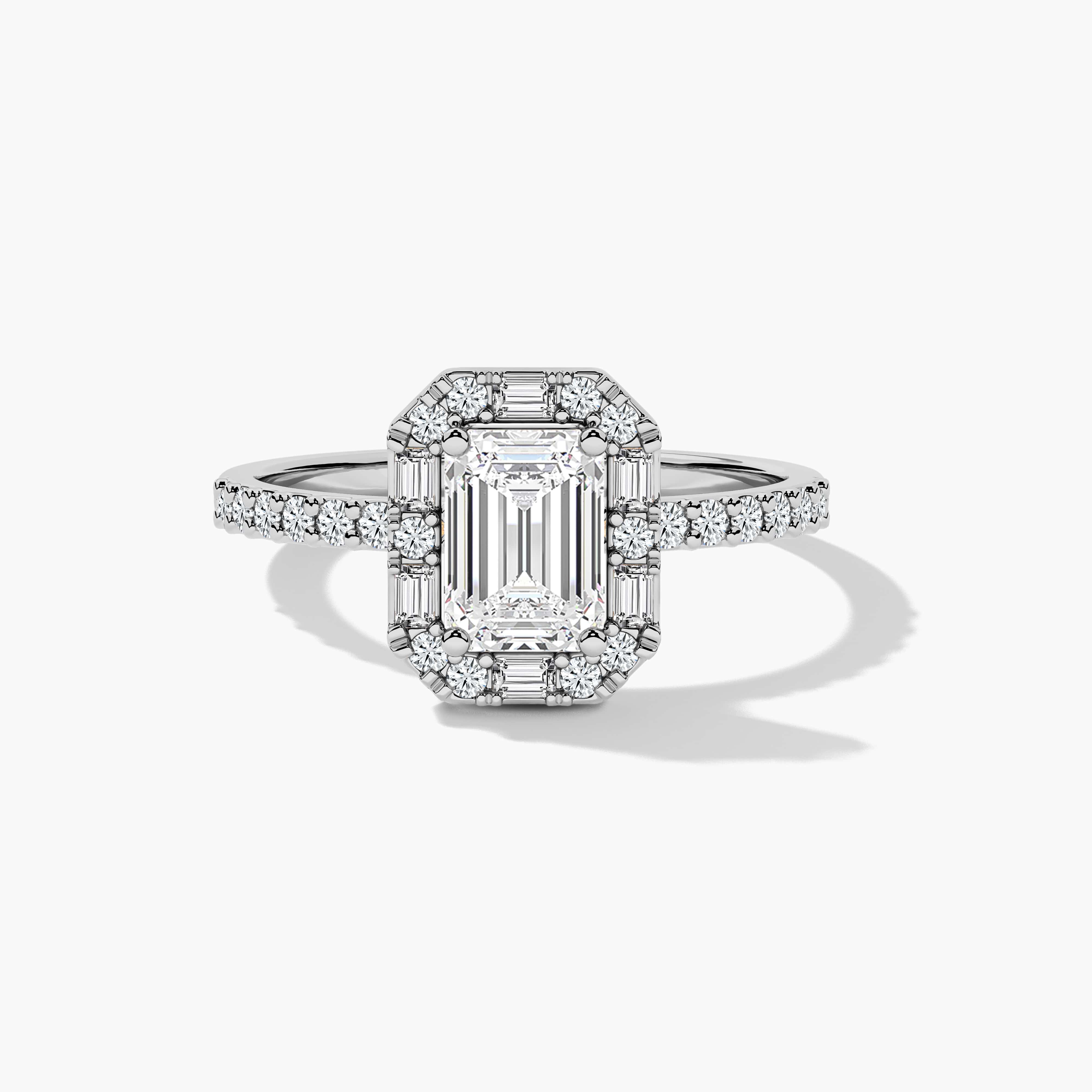 emerald halo engagement ring in white gold USA