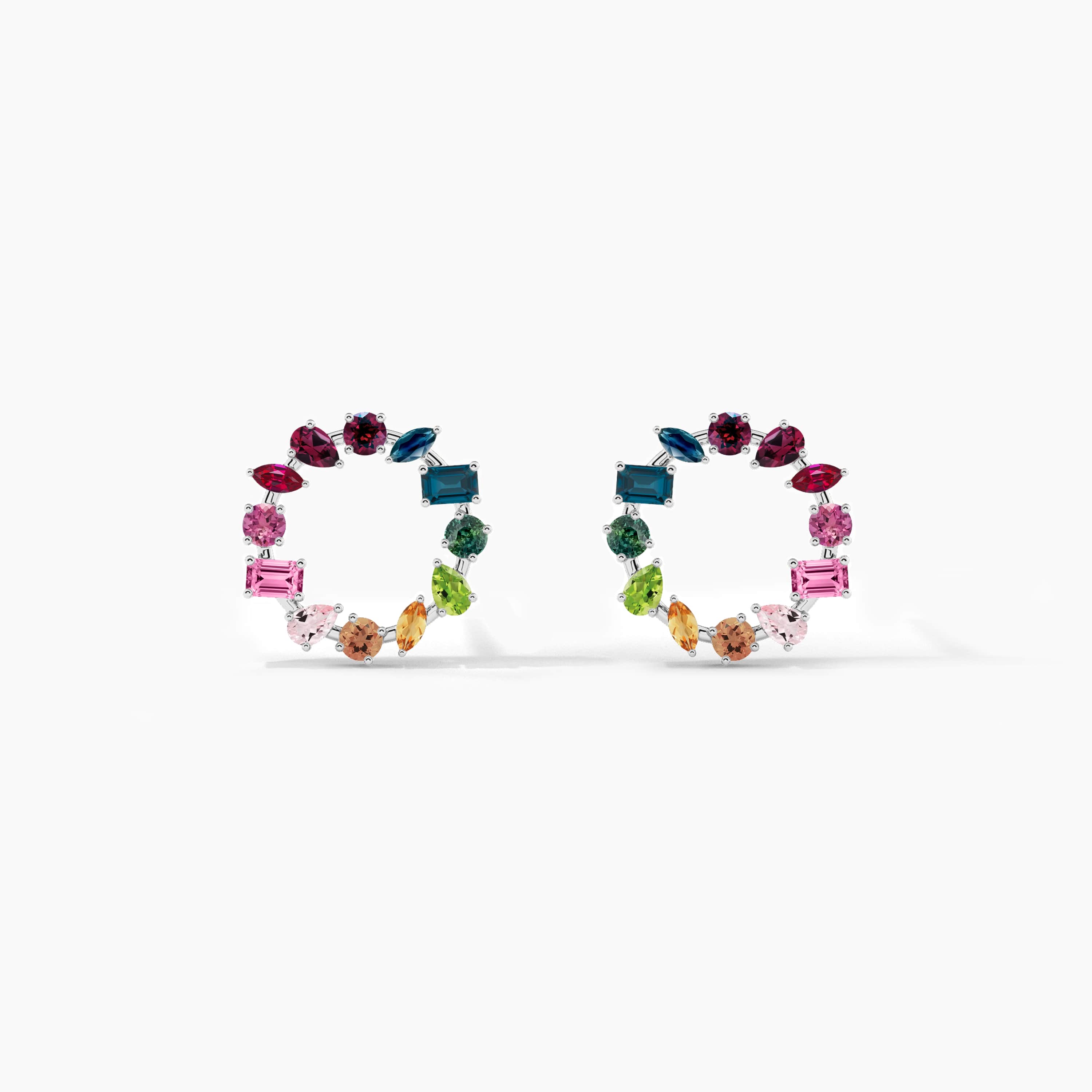 Multi-Gemstone & Diamond Hoop Earrings