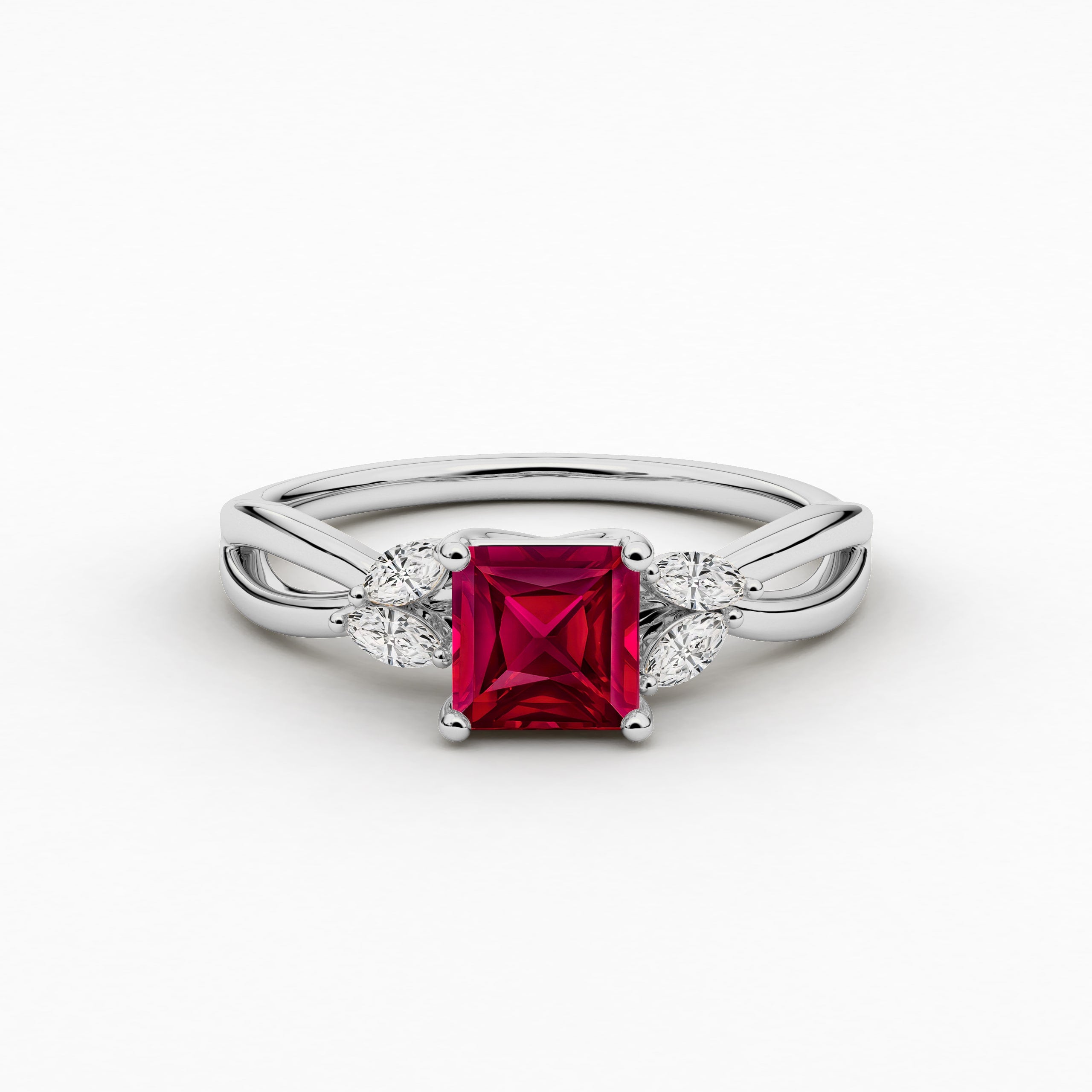 Asscher Cut Ruby Moissanite Diamond Engagement Ring In Nature Inspired Diamond Ring