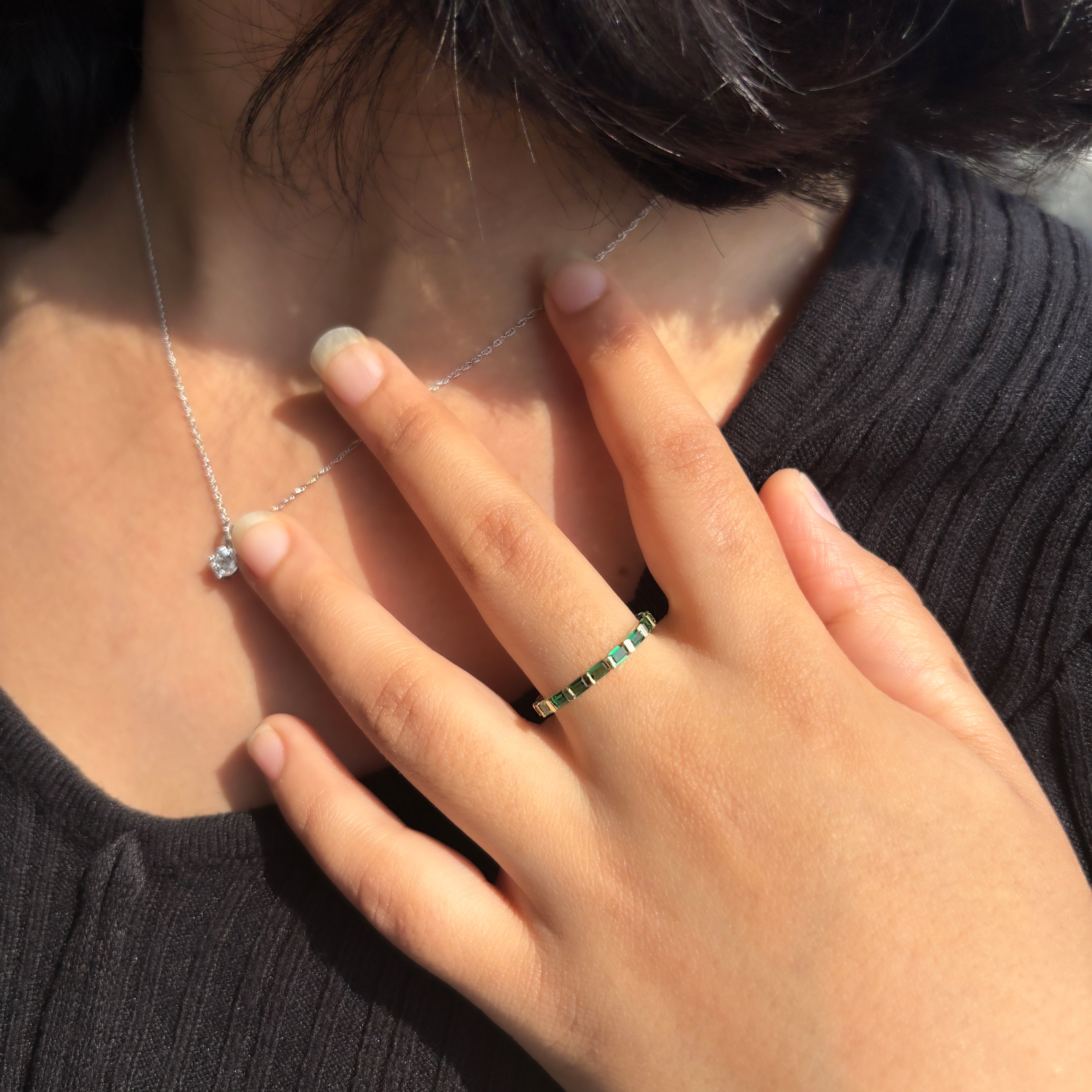 emerald eternity band ring baguette cut
