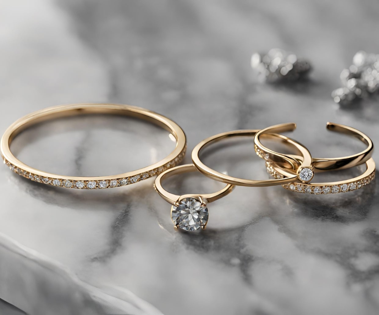 delicate jewelry in on black marble floor