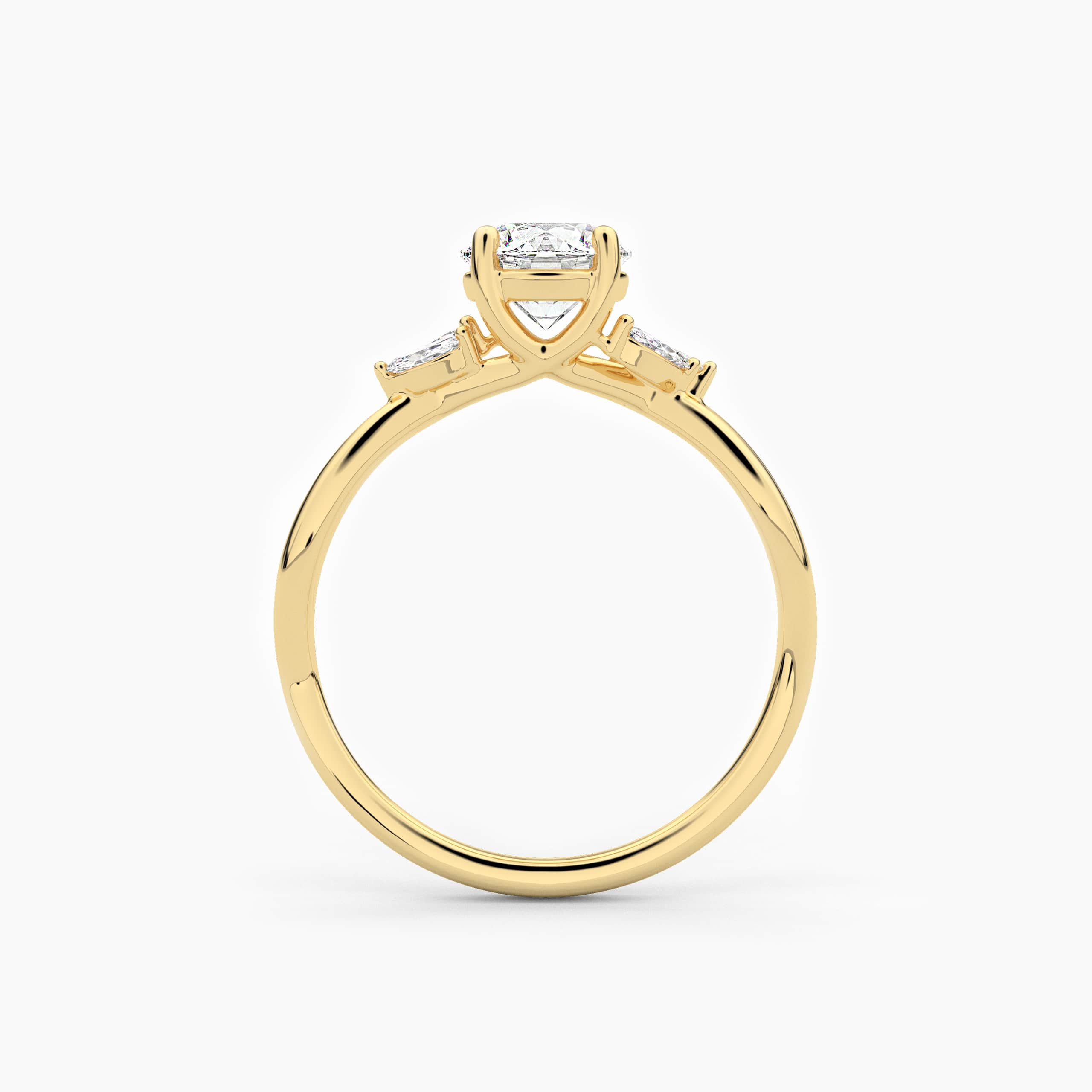 Yellow Gold Round Cut Nature Inspired Moissanite Diamond With Side Stones Marquise