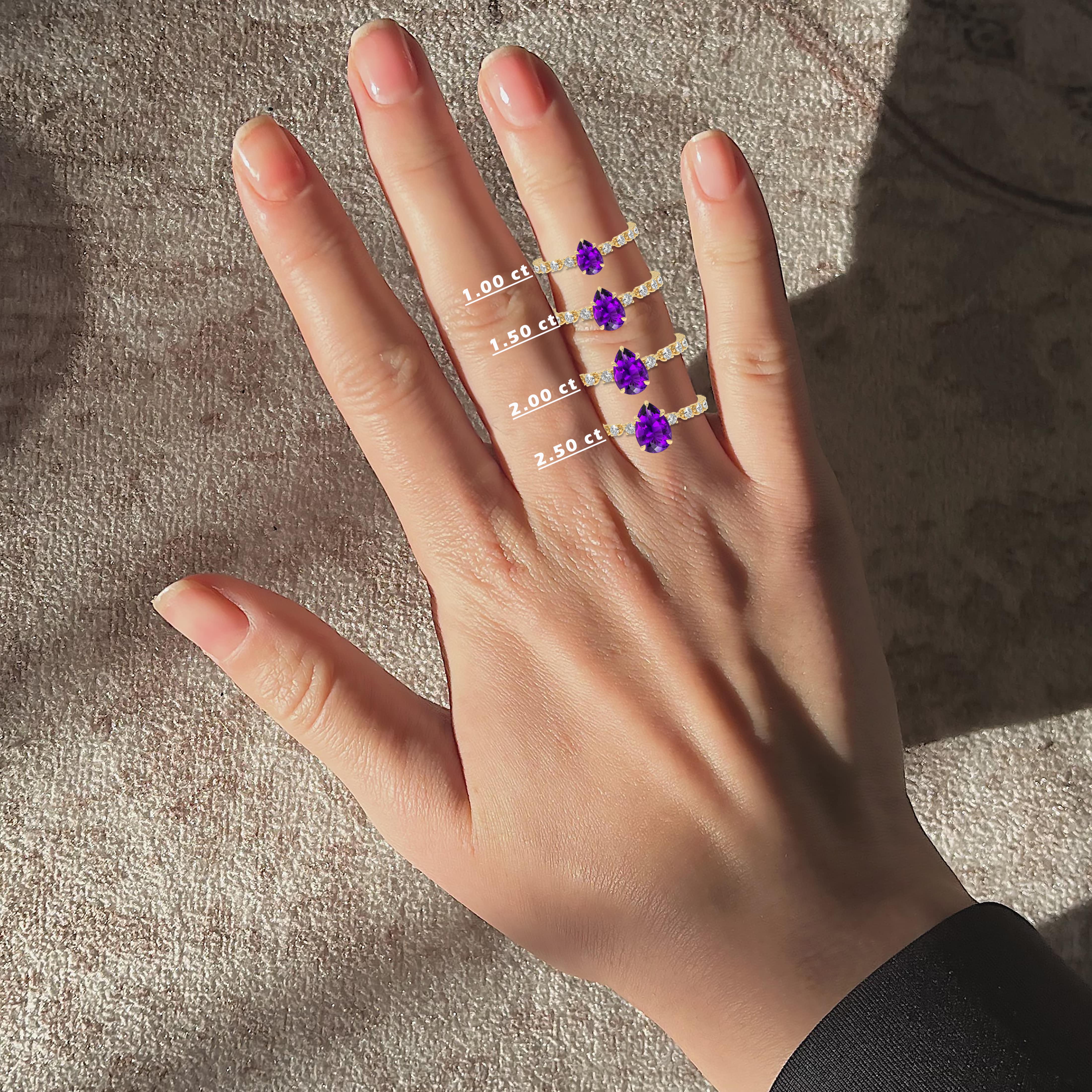 Solid Gold Purple Pear Cut Amethyst Engagement Ring For Women