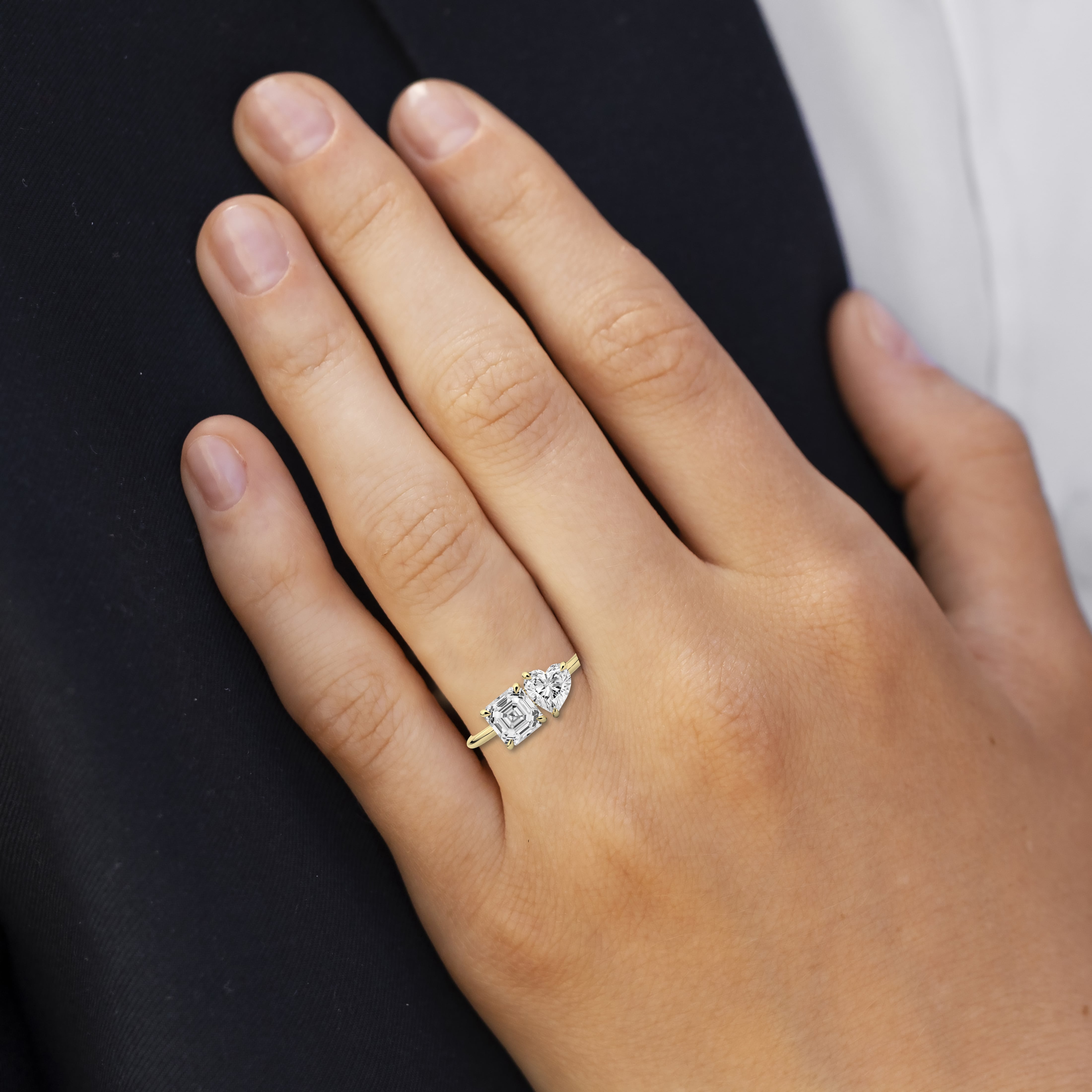 toi et moi engagement ring in yellow gold