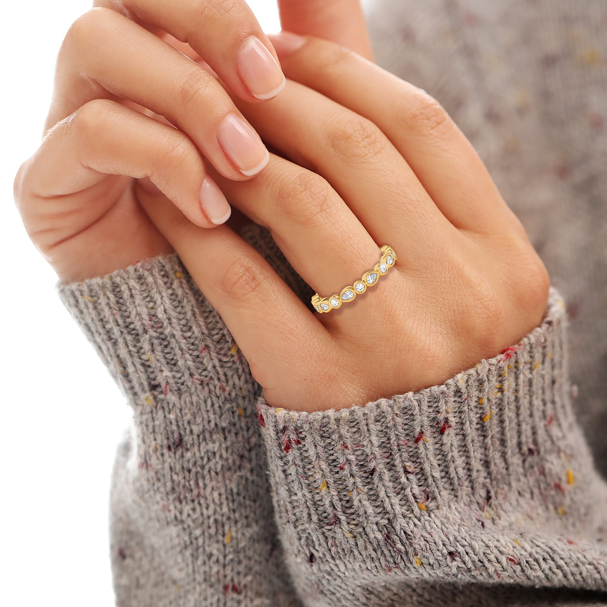 Pear and Round Bezel Set Full Eternity Band