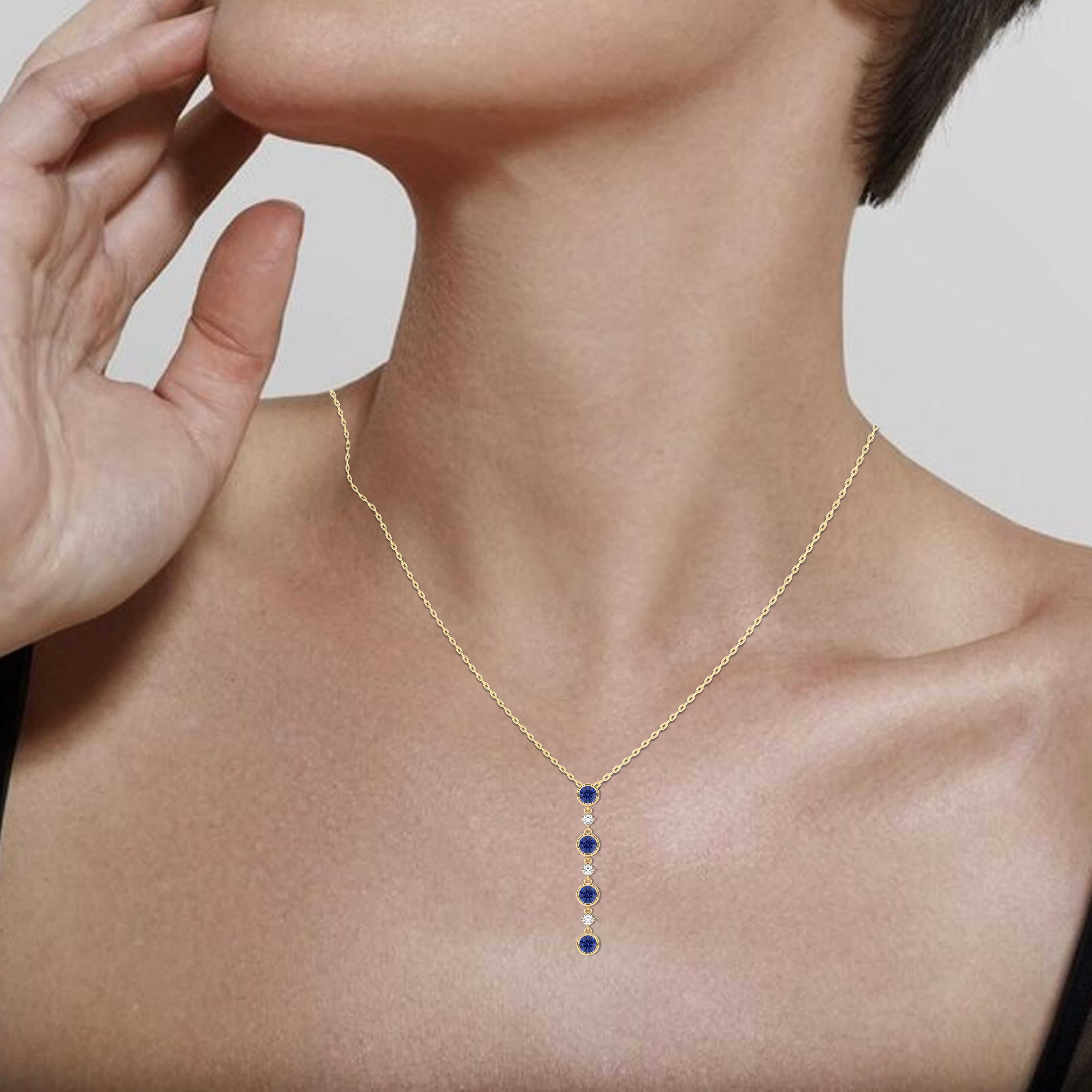blue sapphire diamond drop necklace for women's