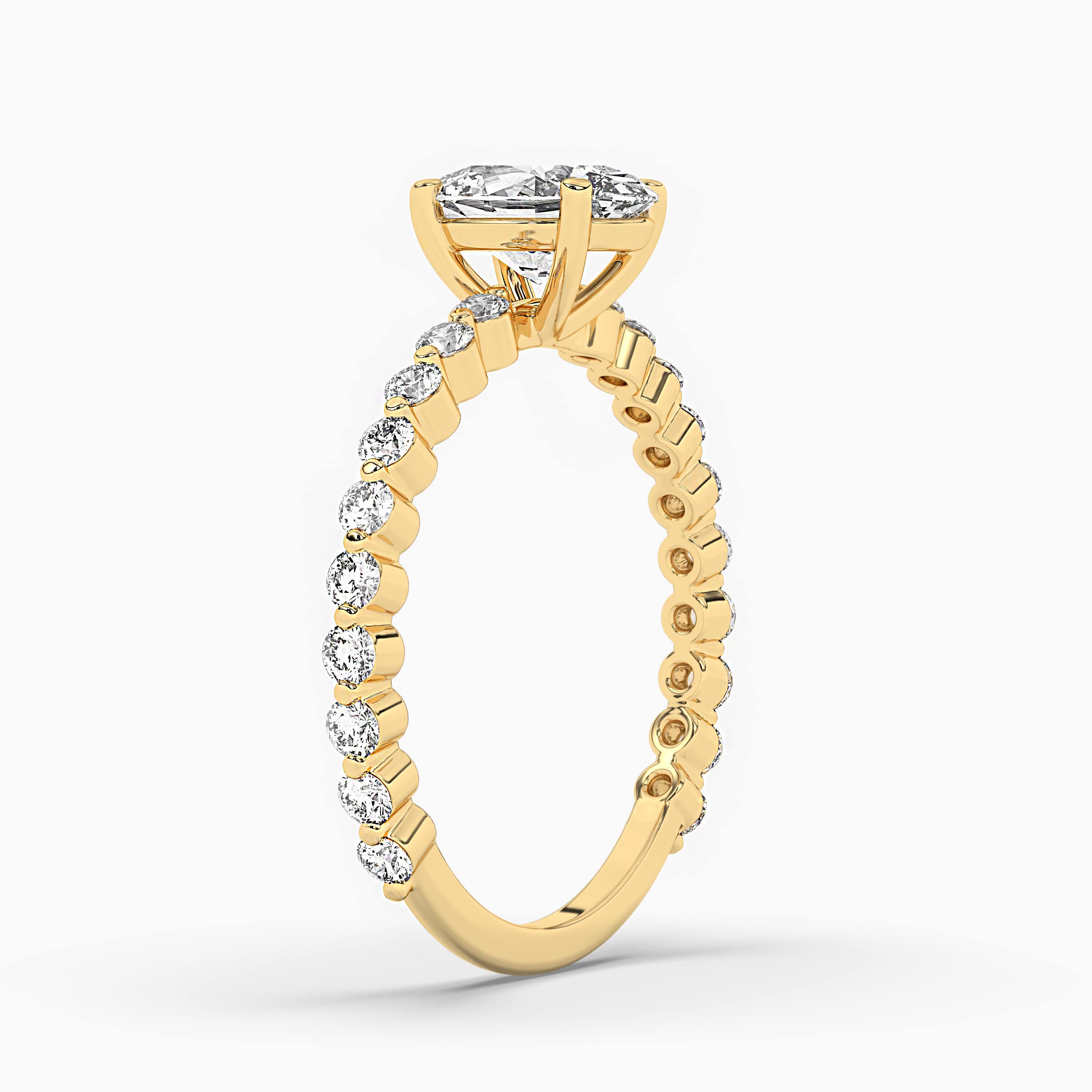 Moissanite Oval Cut Solitaire with Side Accents Engagement Ring