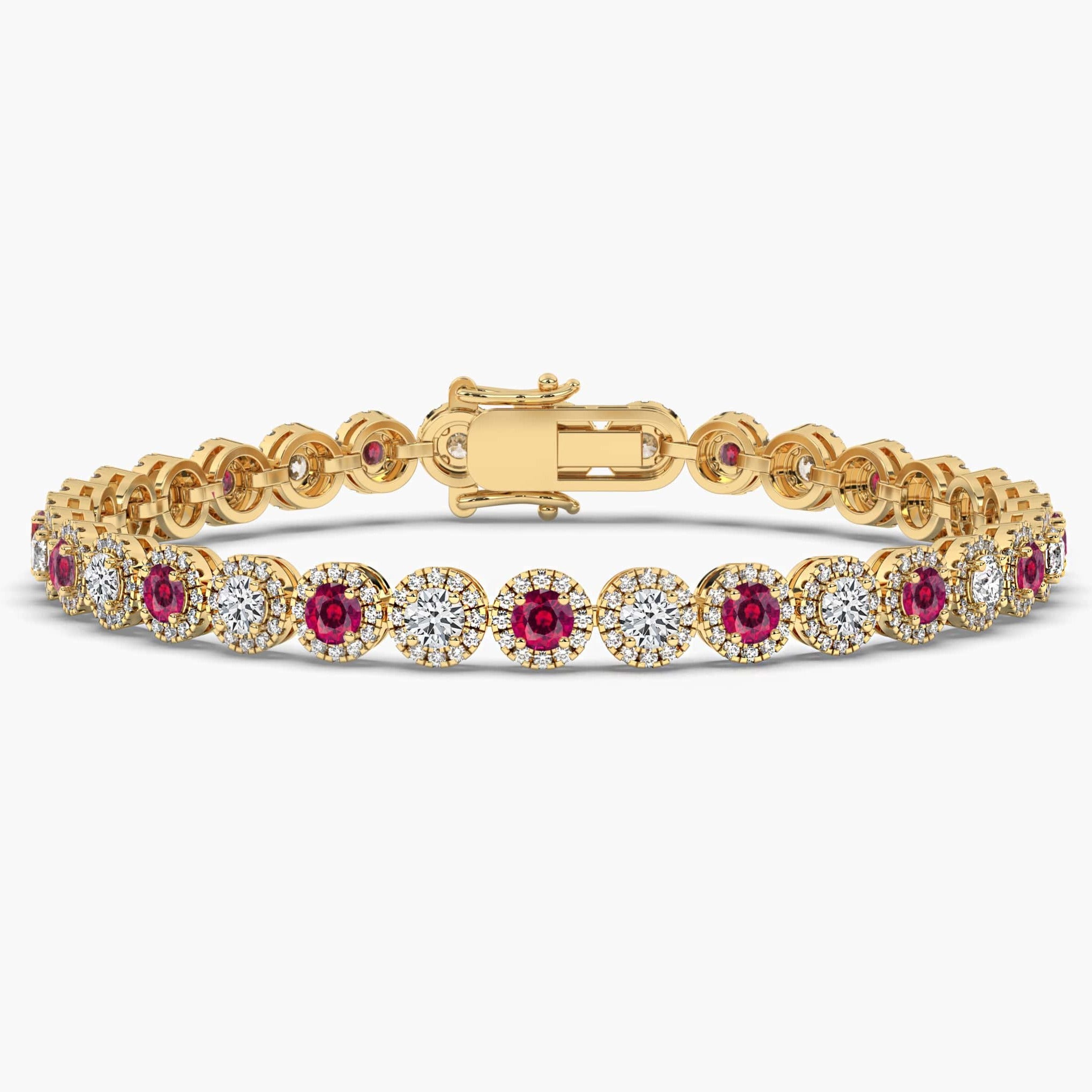 YELLOW GOLD RUBY AND DIAMOND TENNIS BRACELET