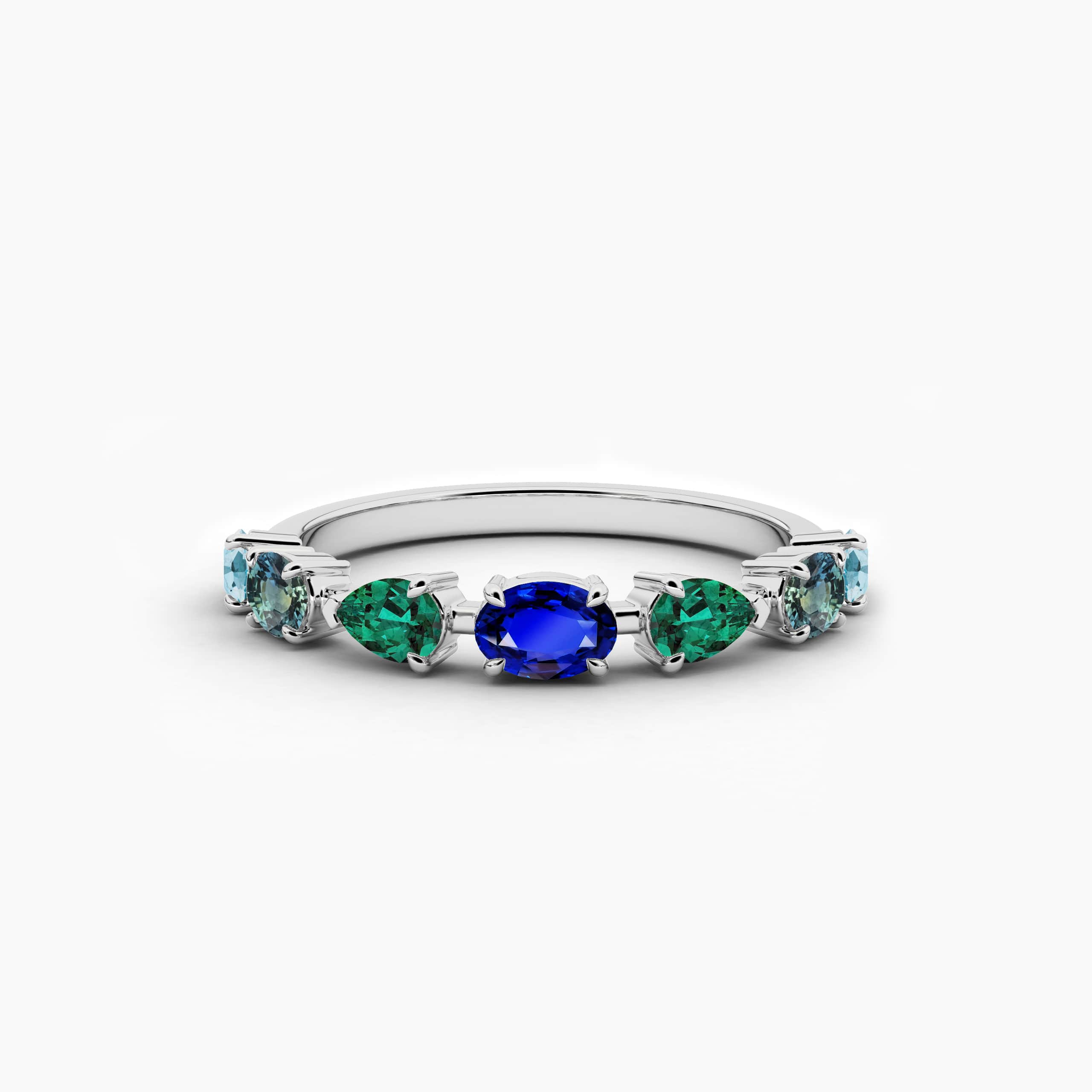 White Gold Oval And Pear Shape Blue Sapphire Cluster Ring