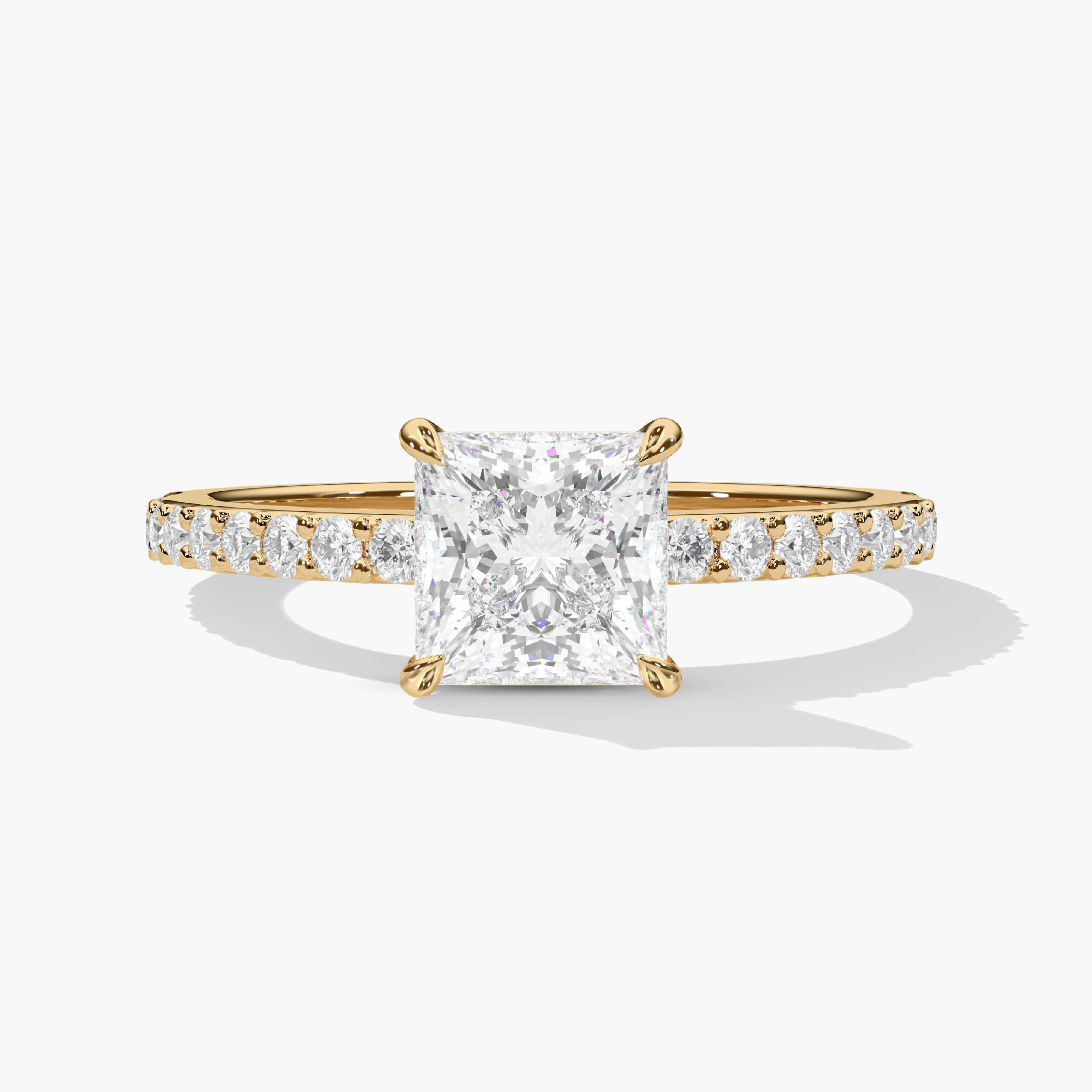 princess shape pave band engagement ring