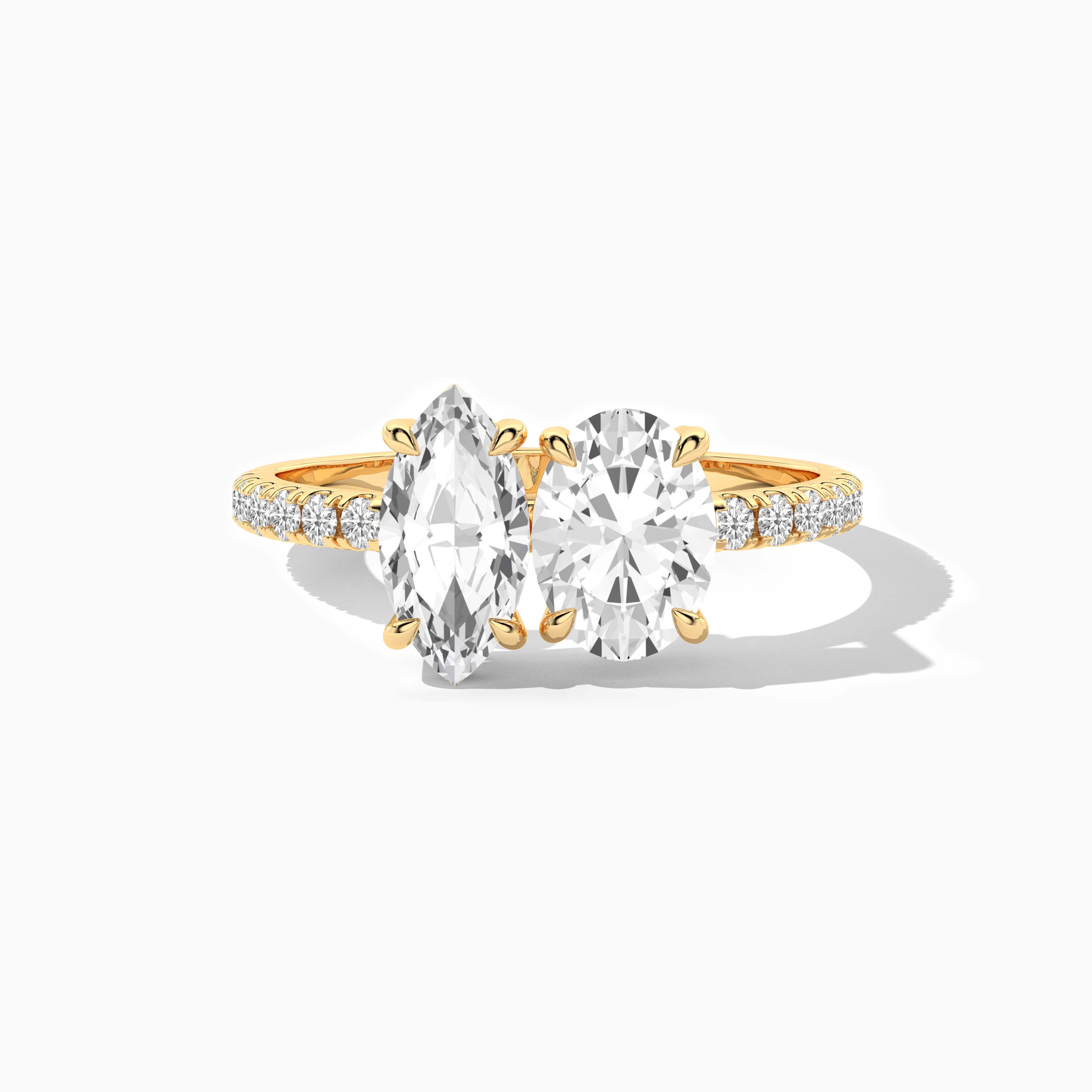 Toi Et Moi Oval Marquise Diamond Engagement Ring in Yellow Gold