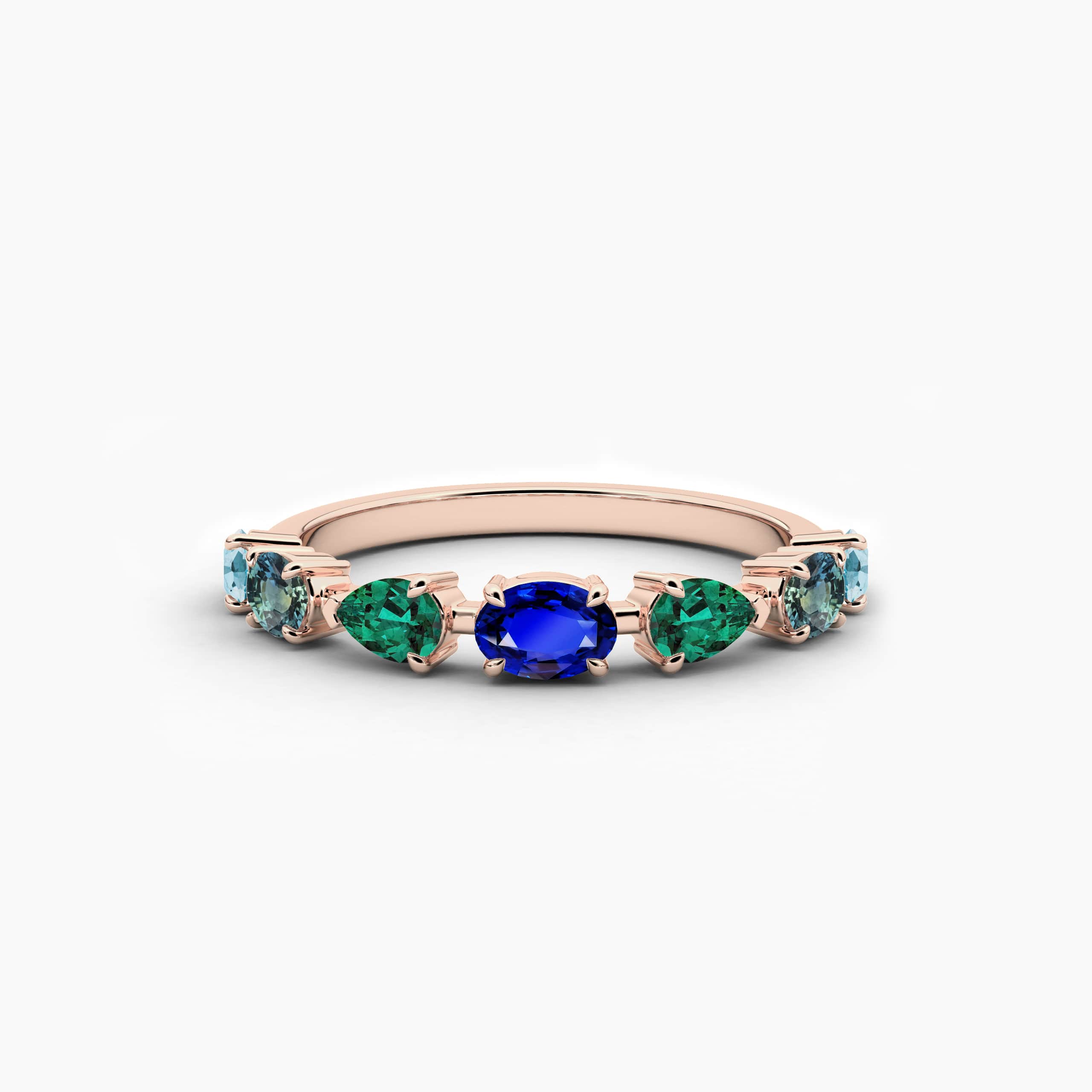 Oval And Pear Shape Blue Sapphire Cluster Engagement Ring Rose Gold