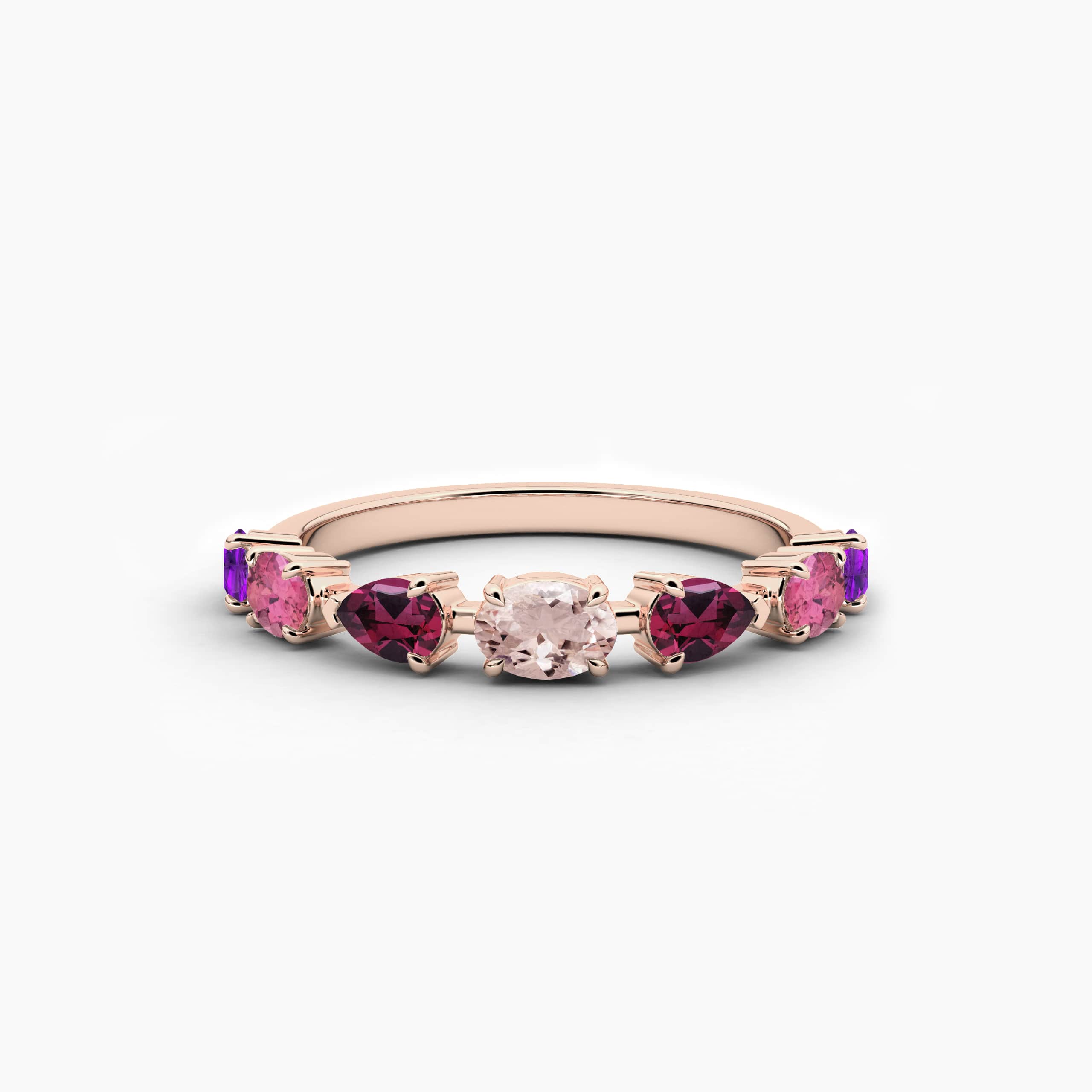Morganite Diamond In Oval And Pear Shape Engagement Ring In Rose Gold