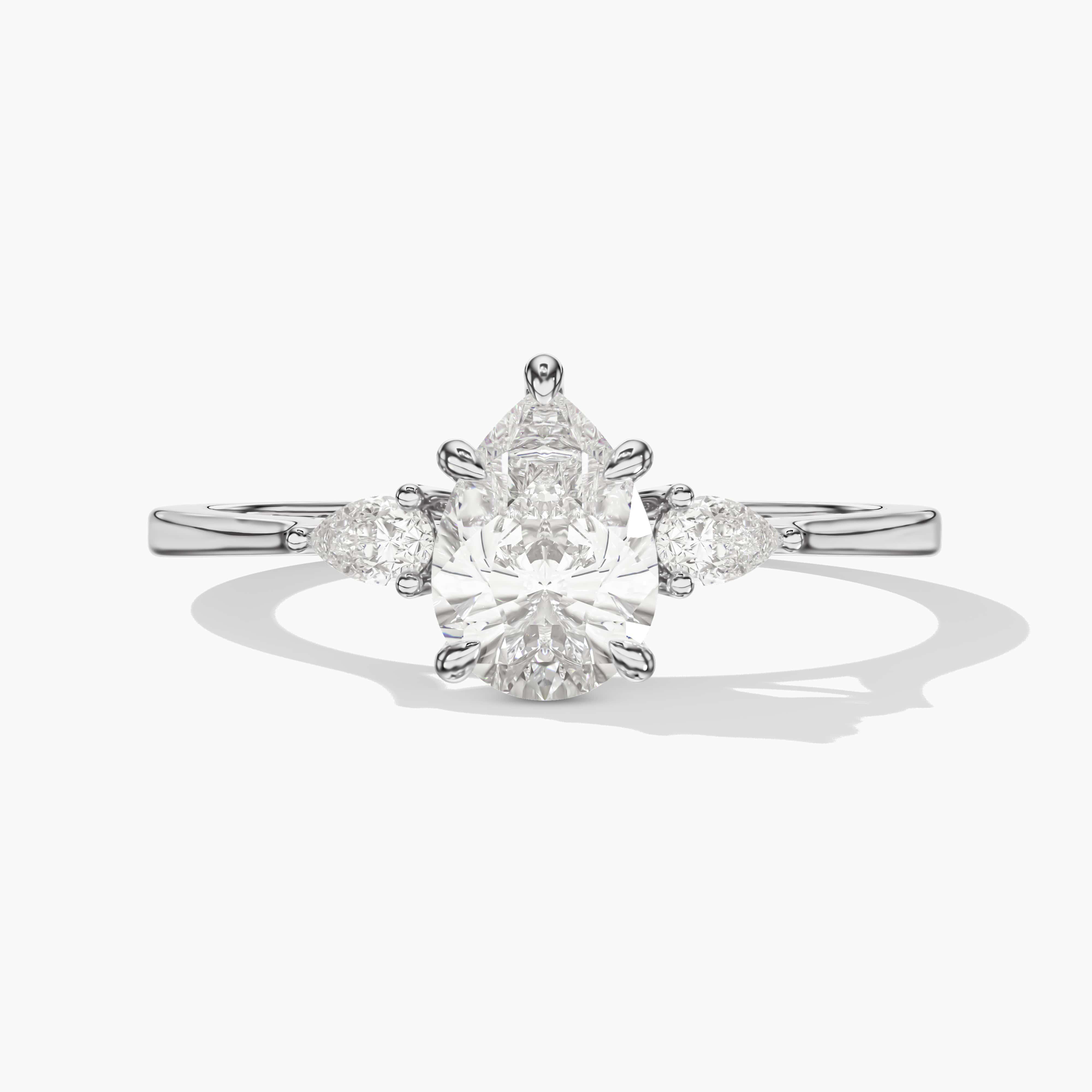 Pear Engagement Ring With Pear Side Stones in White Gold