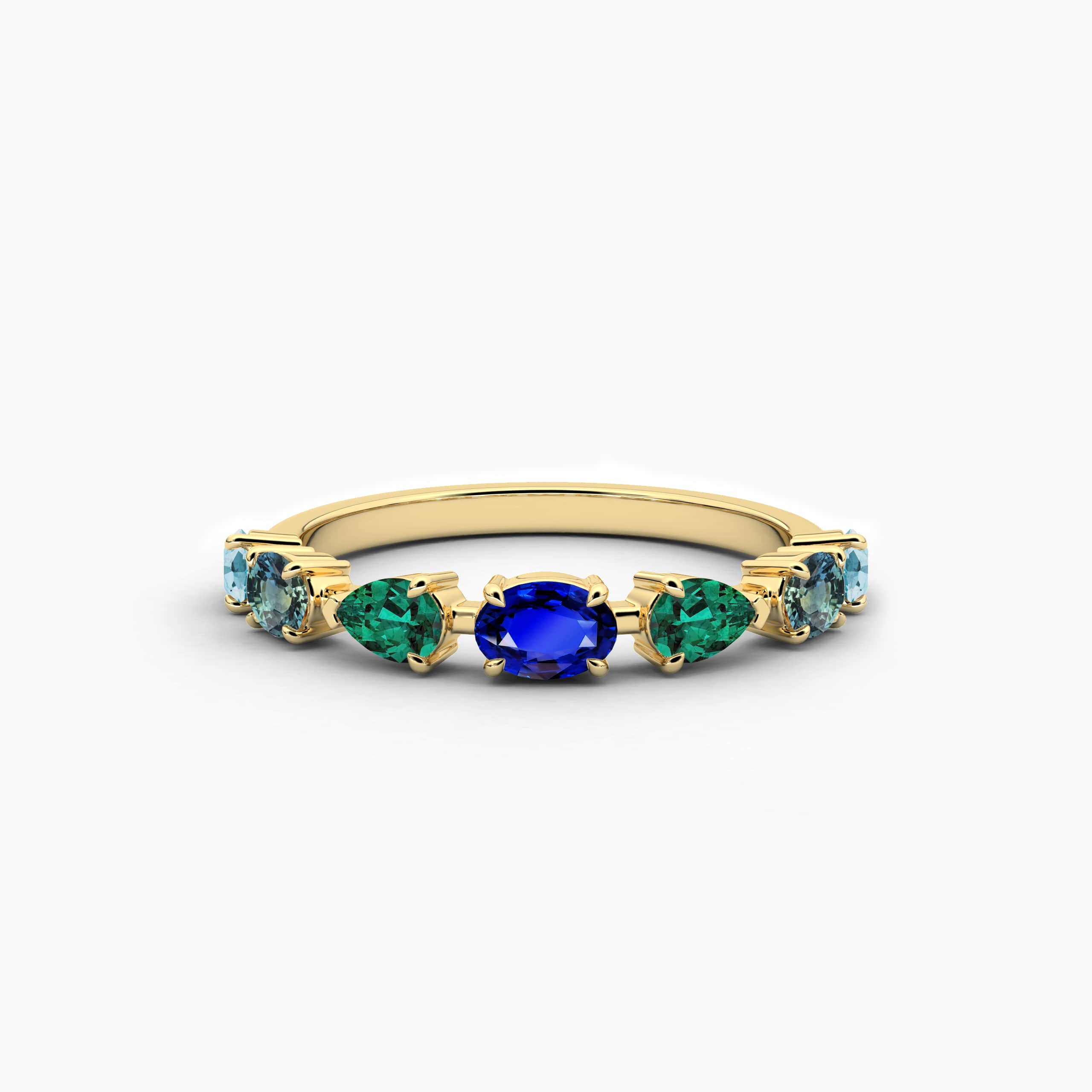 Yellow Gold Blue Sapphire Cluster Engagement Ring