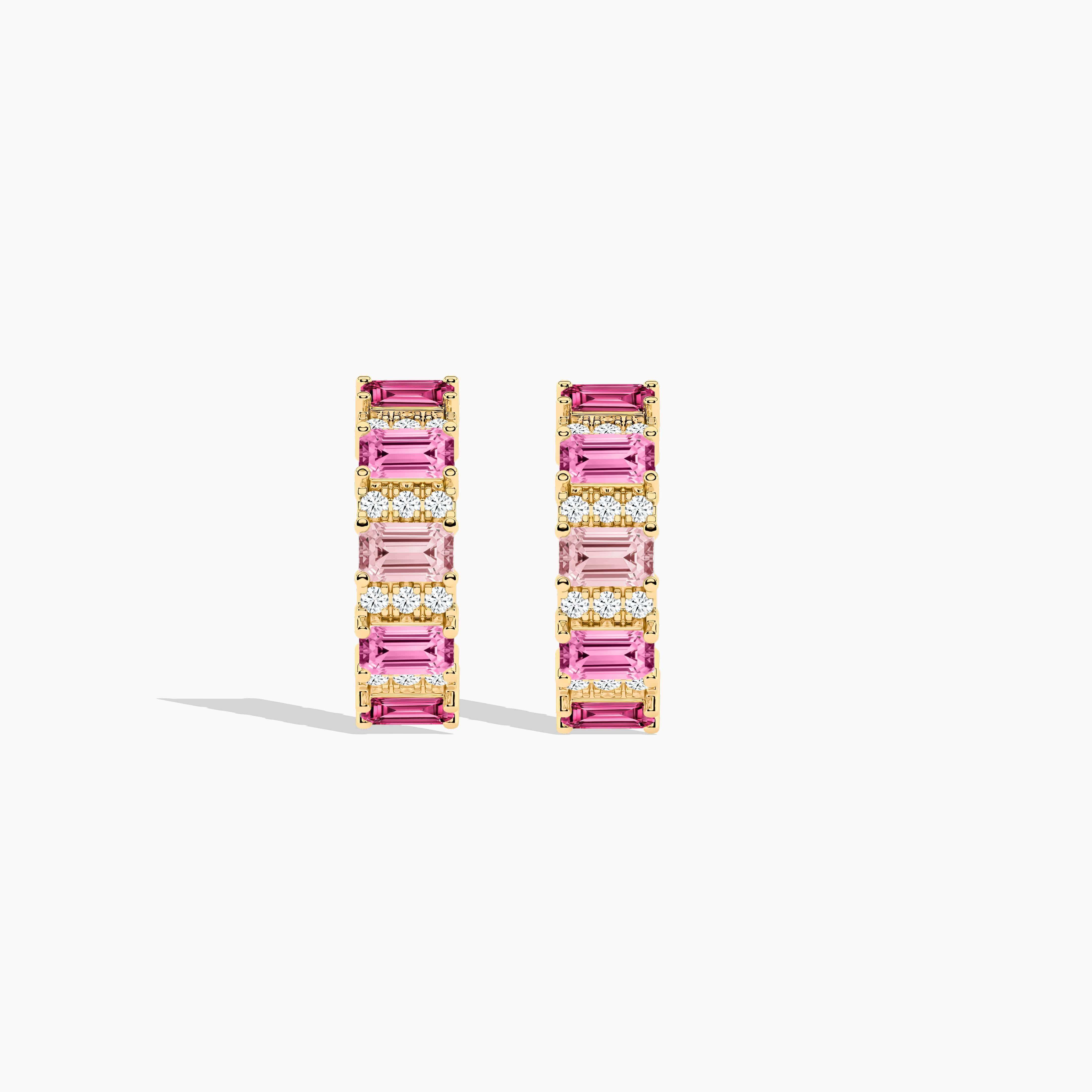 yellow gold pink diamond hoops