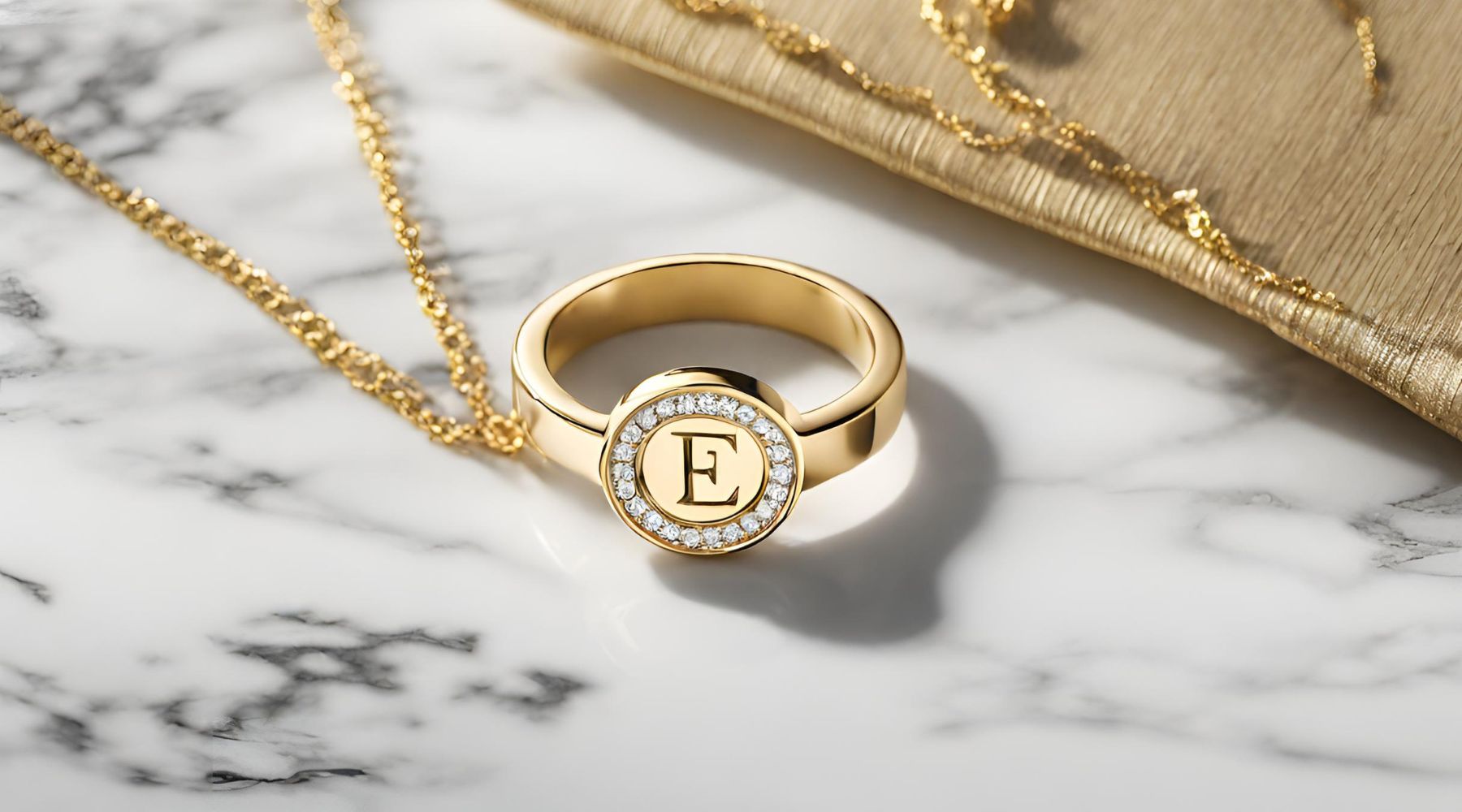 personalized necklace with ring with "E"