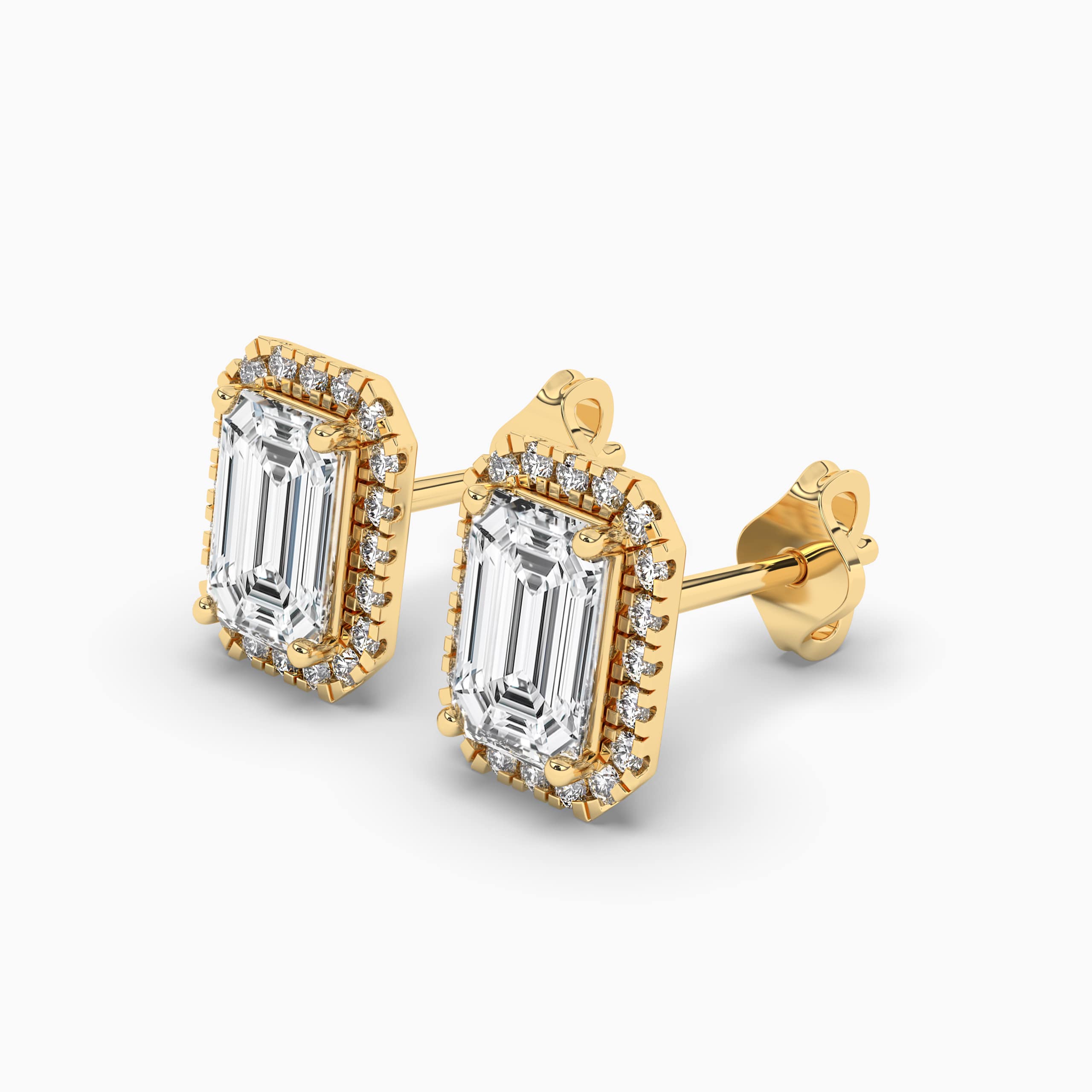 Emerald Cut Halo Stud Diamond Earring