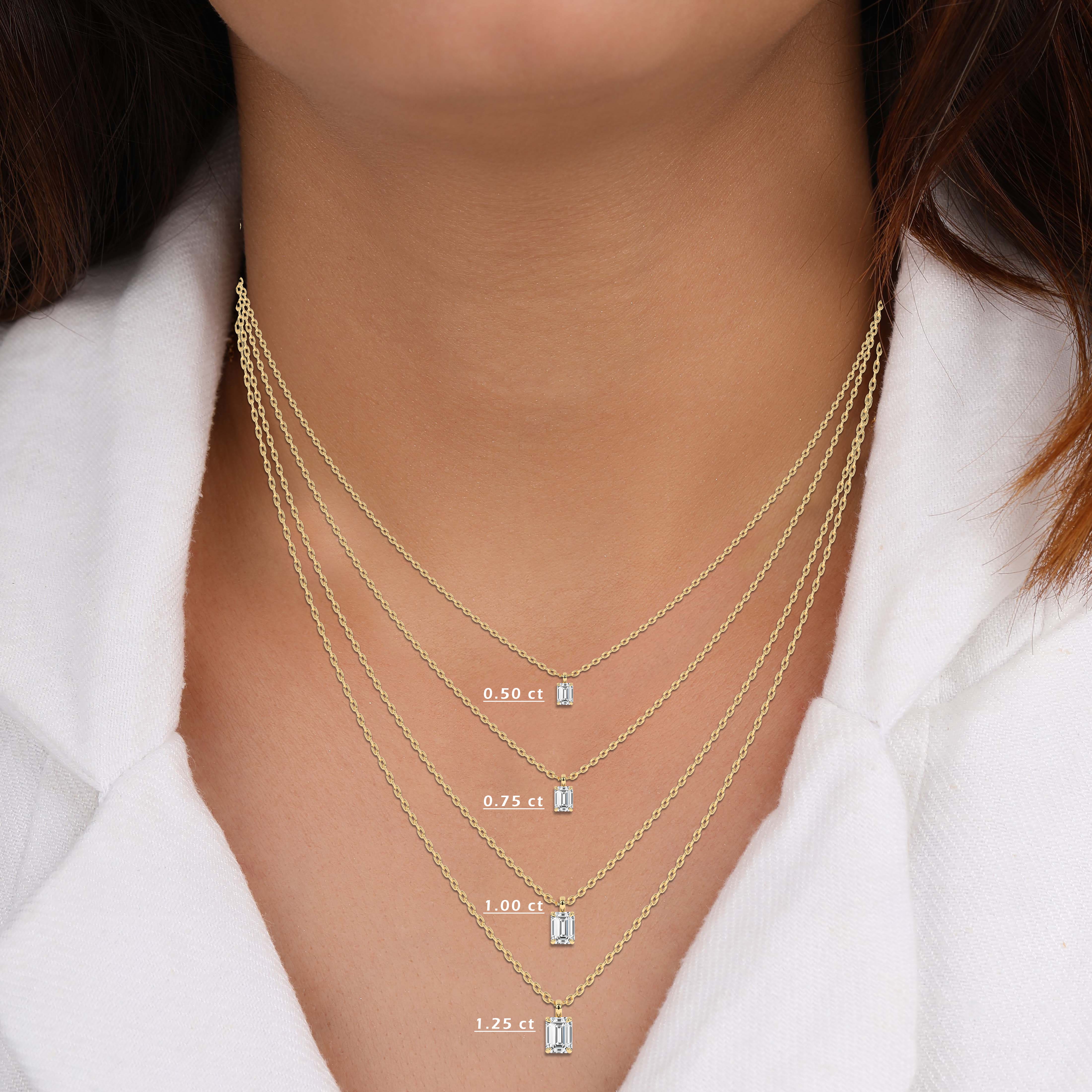 Emerald Cut Solitaire Diamond Pendant Necklace in Rose Gold