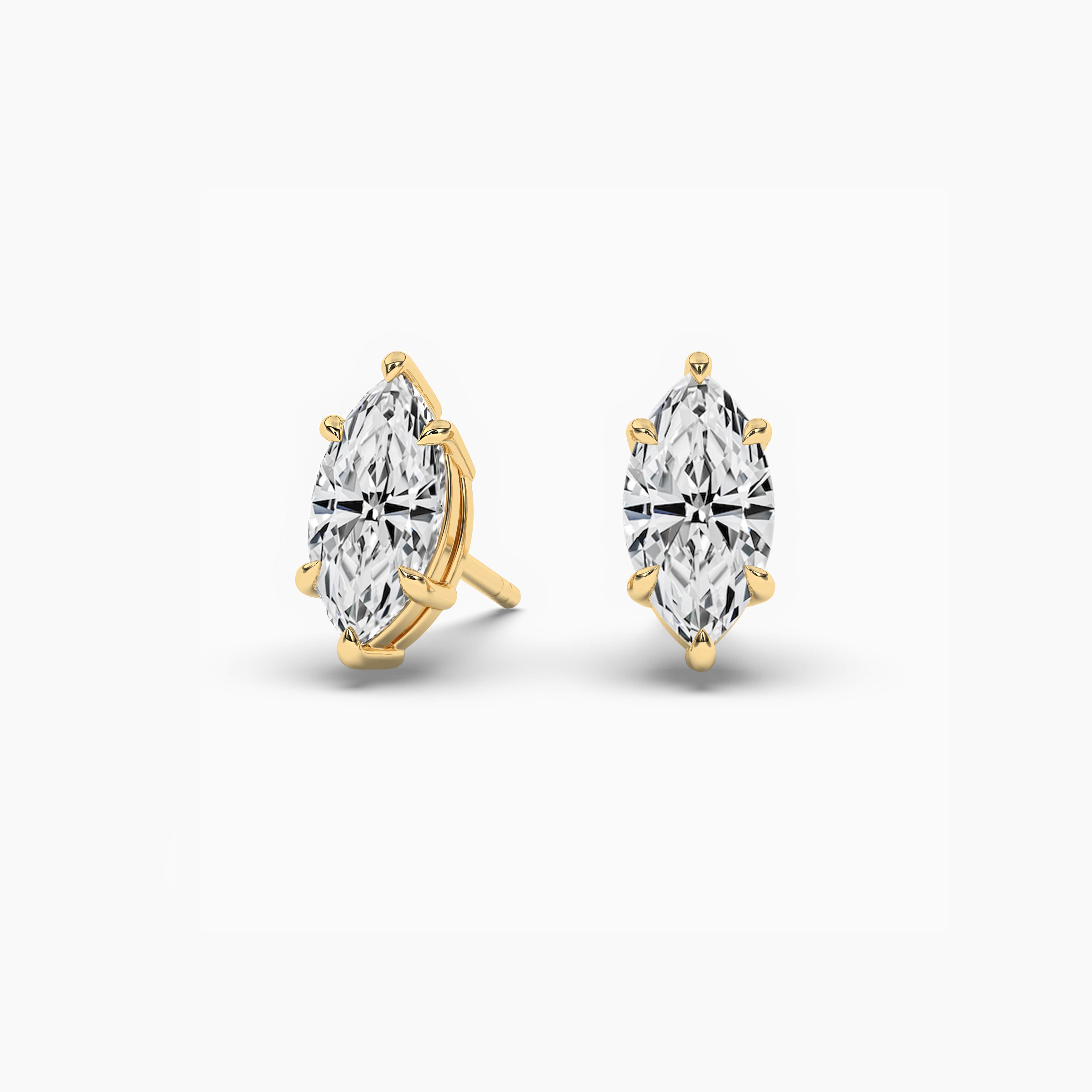 Yellow Gold Marquise Cut Diamond Earrings In Woman