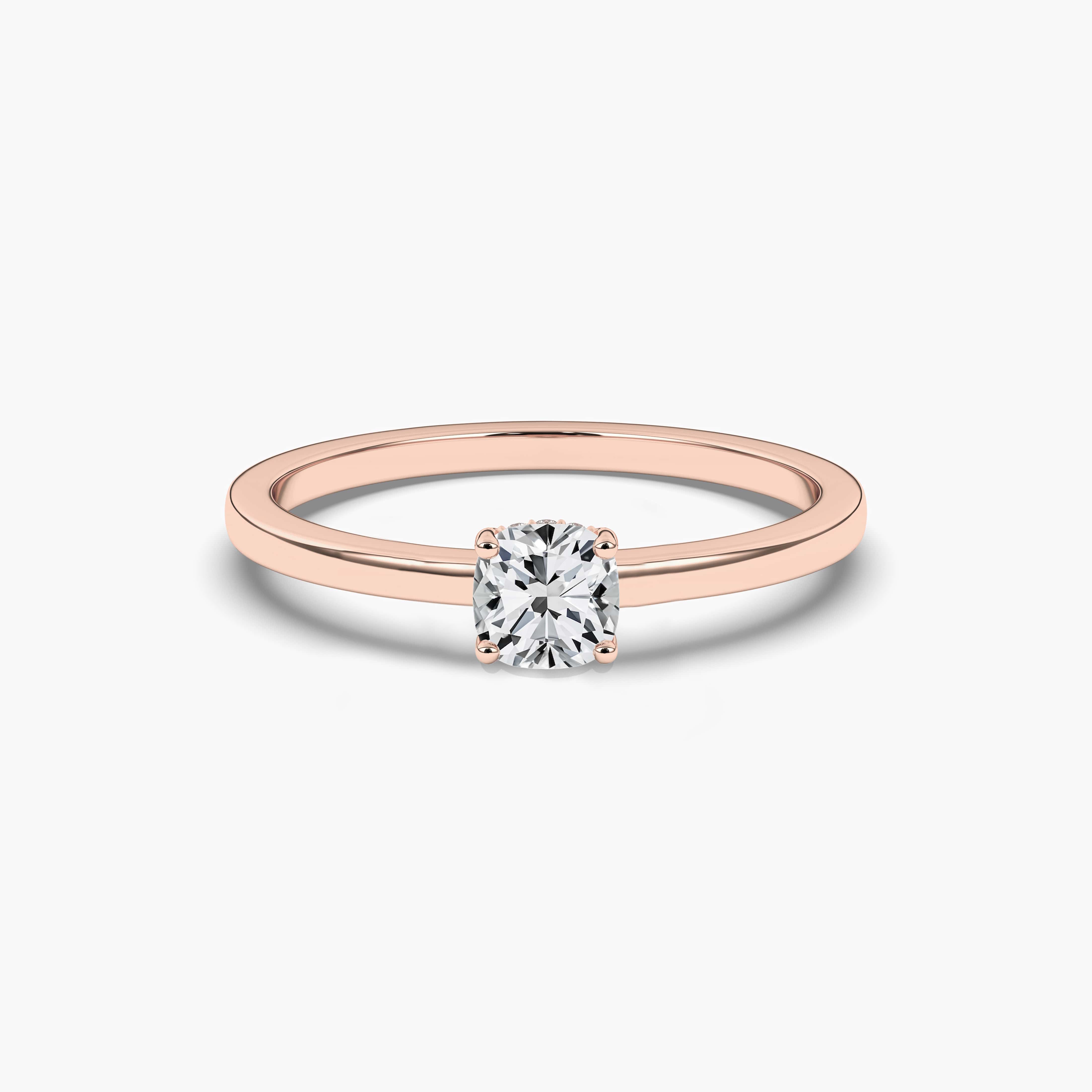 Rose Gold Solitaire Hidden Halo Diamond Engagement Ring