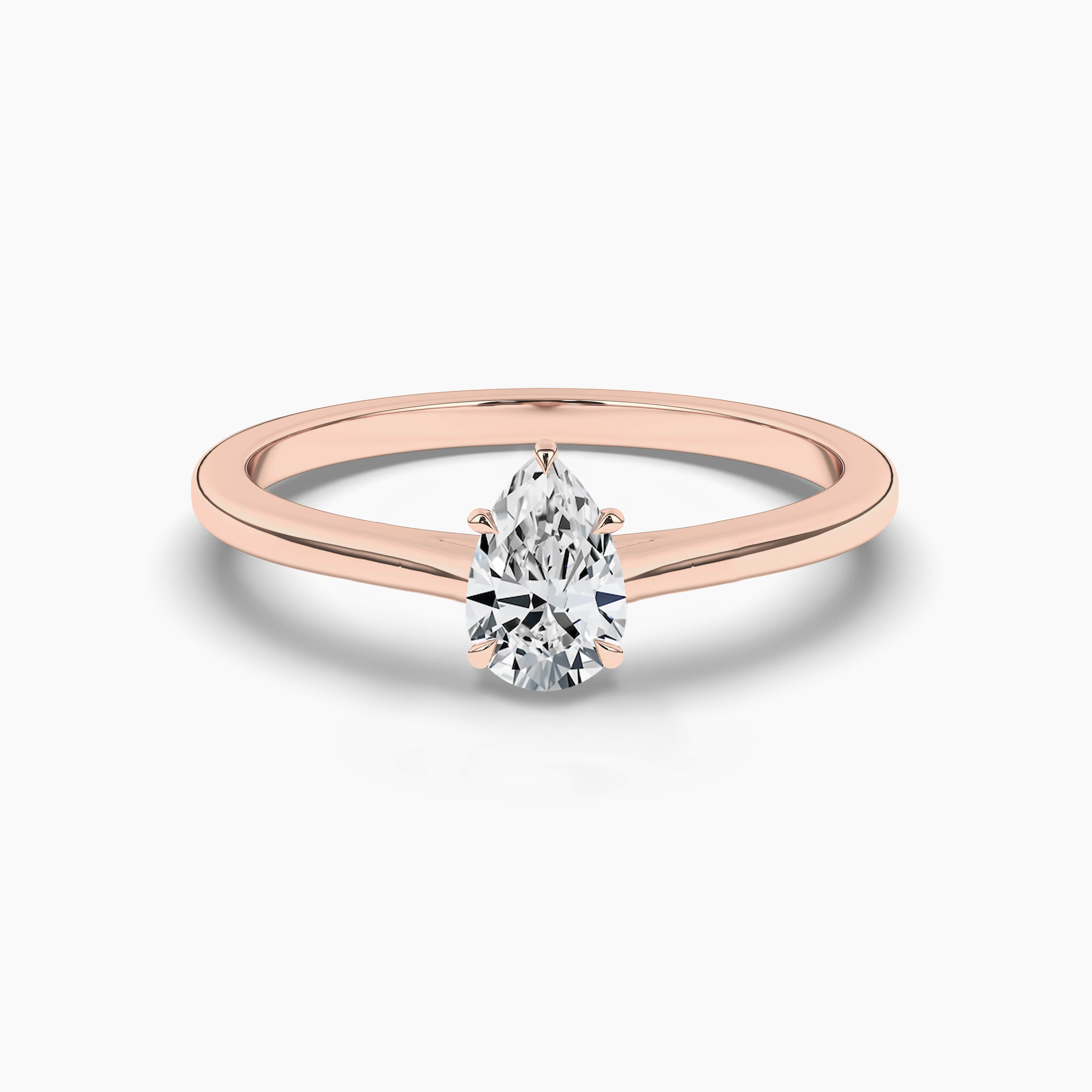 Rose Gold Custom Pear Shaped Solitaire Diamond Engagement Ring