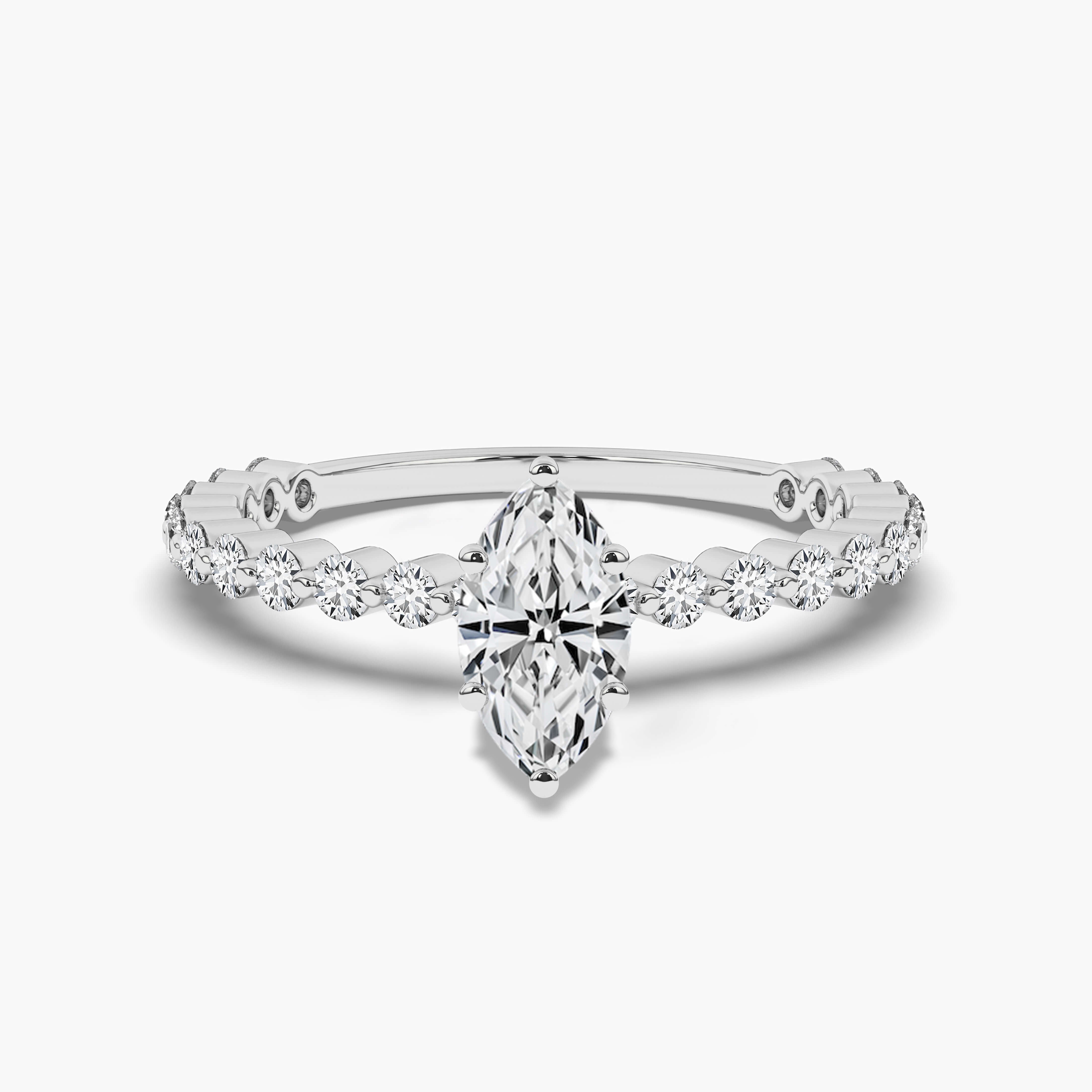  MARQUISE & ROUND WHITE GOLD LADIES ENGAGEMENT RING