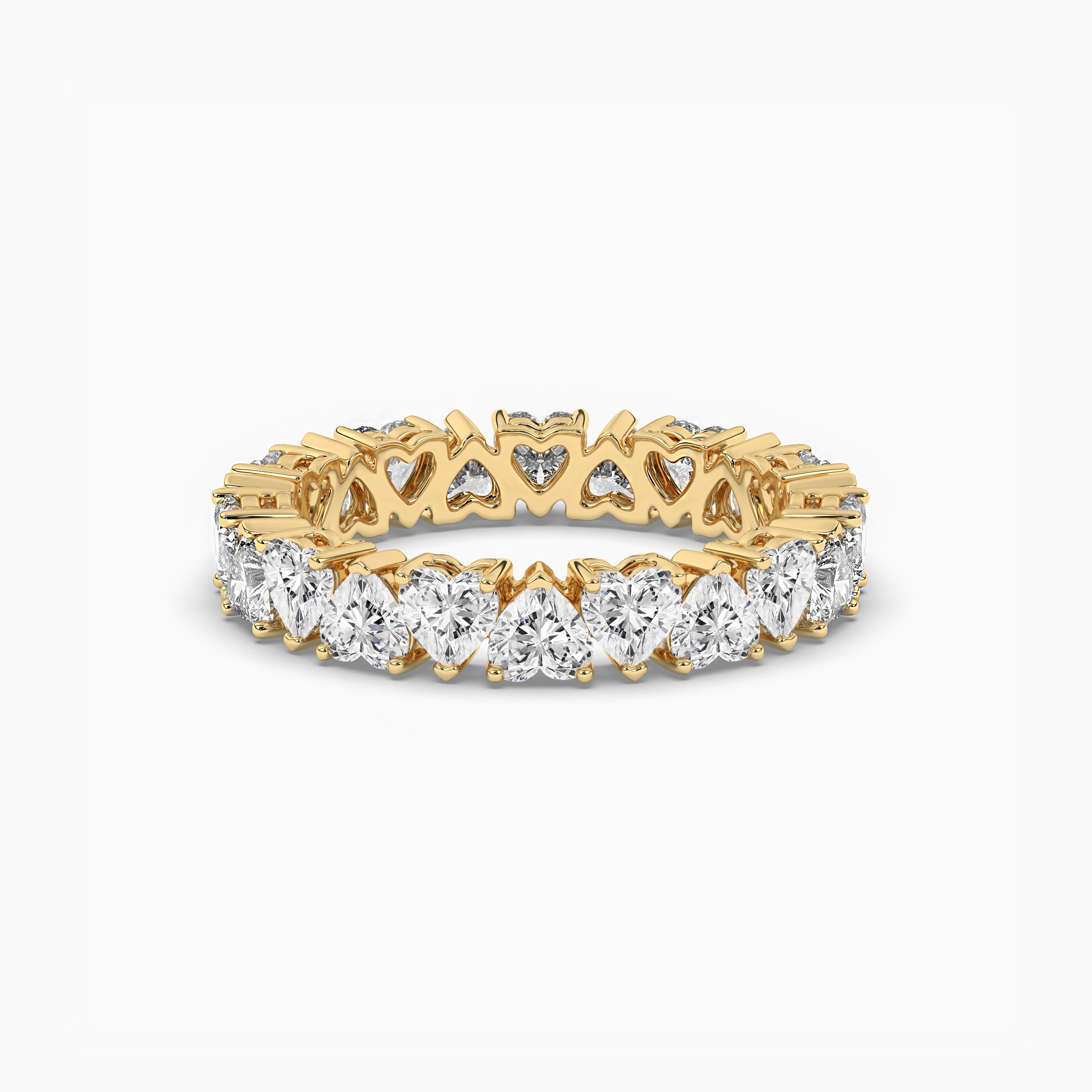 Real Diamond Heart Eternity Weeding Band In Yellow Gold