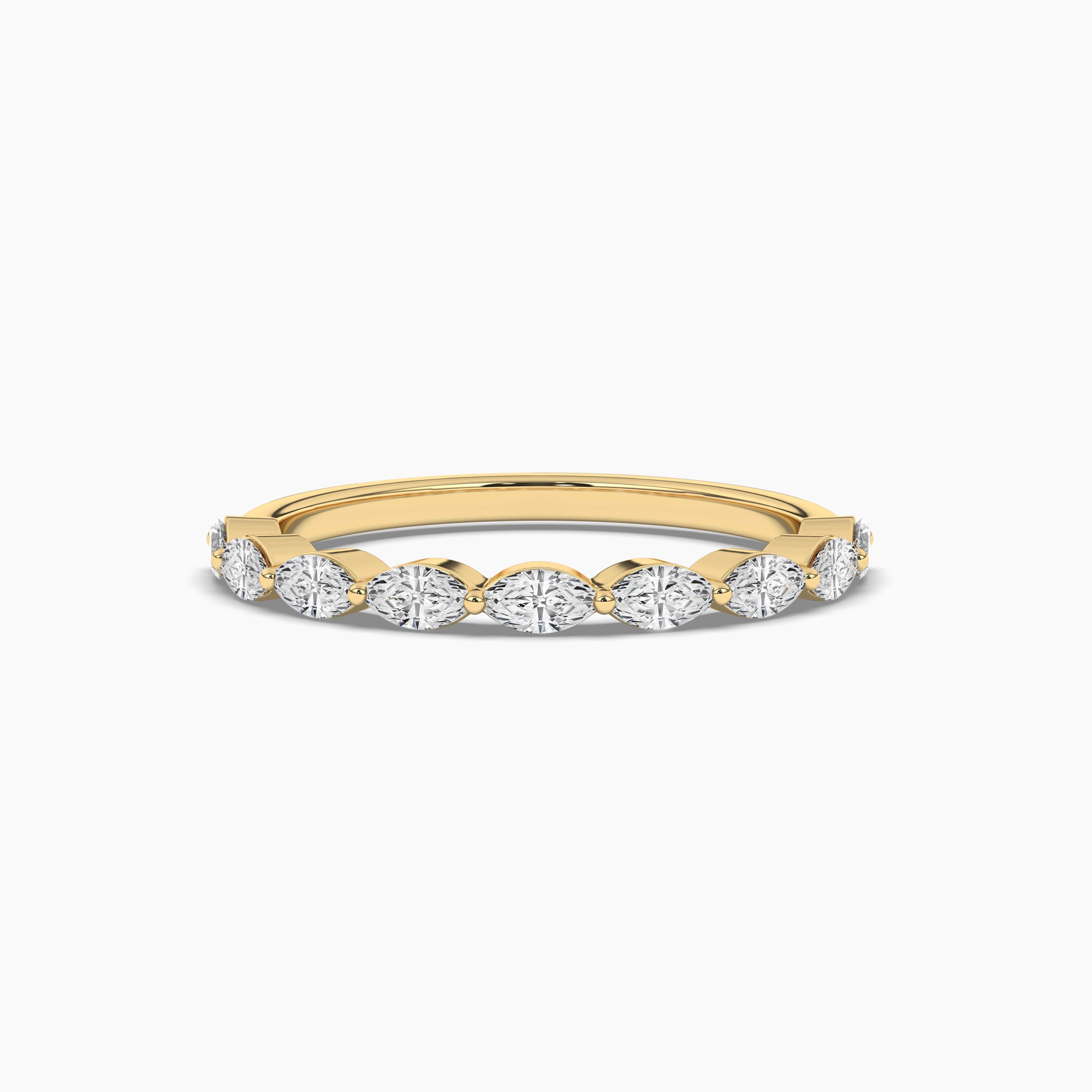 Half Eternity Marquise Lab Grown Wedding Band Solid Gold Ring For Women