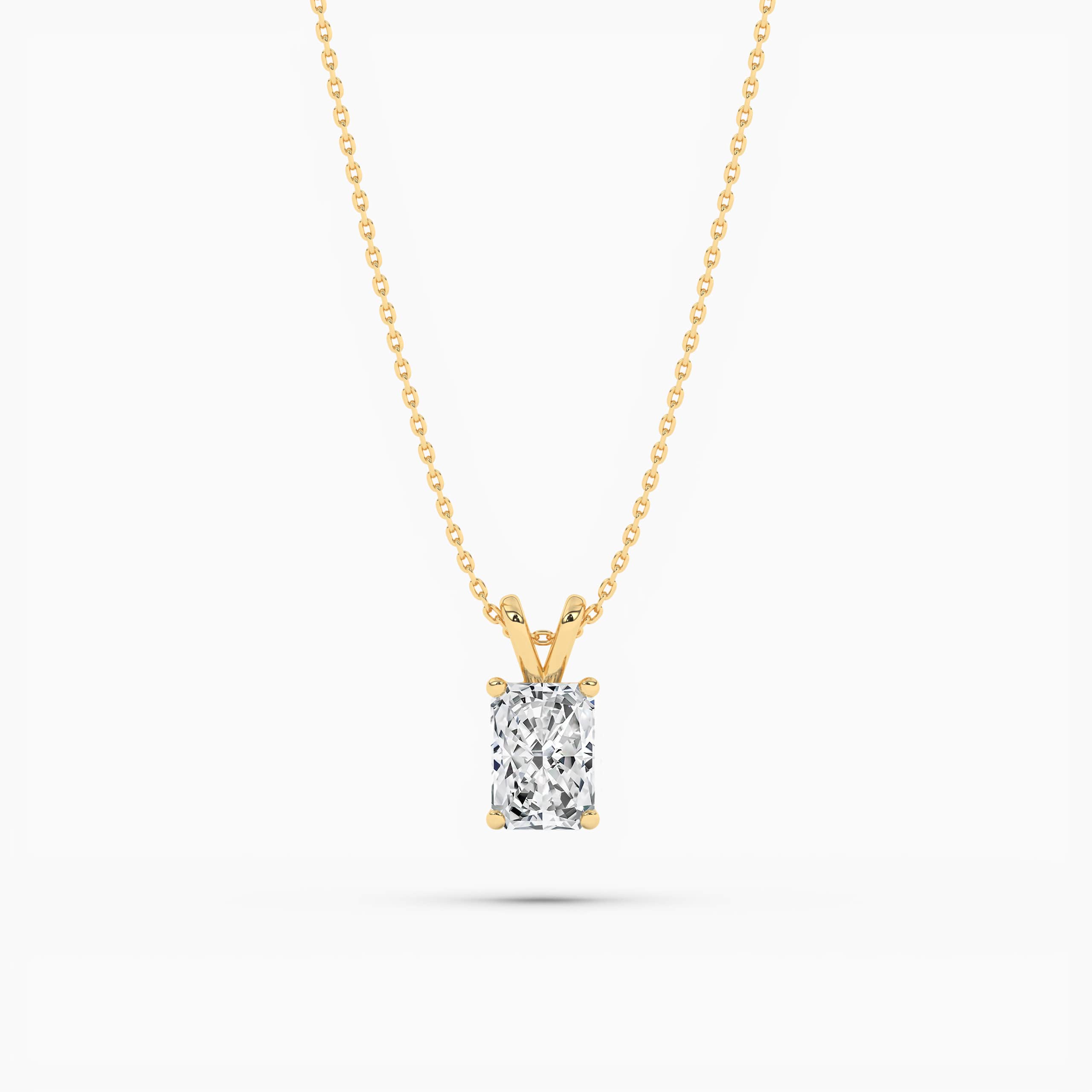 RADIANT CUT DIAMOND SOLITAIRE 4-PRONG PENDANT NECKLACE WITH CHAIN IN YELLOW GOLD 
