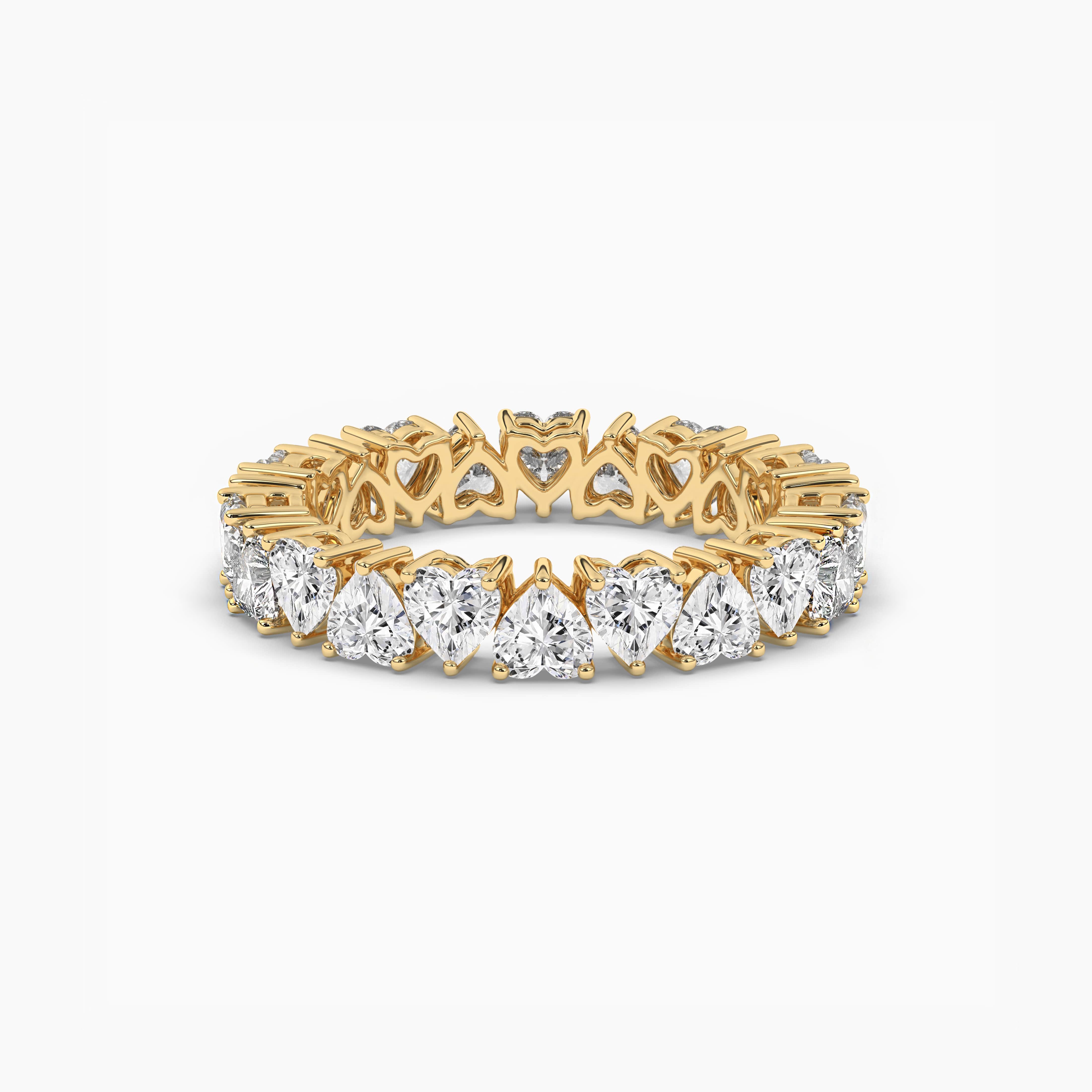 Heart Shape Alternate Set Eternity Wedding Band In Yellow Gold