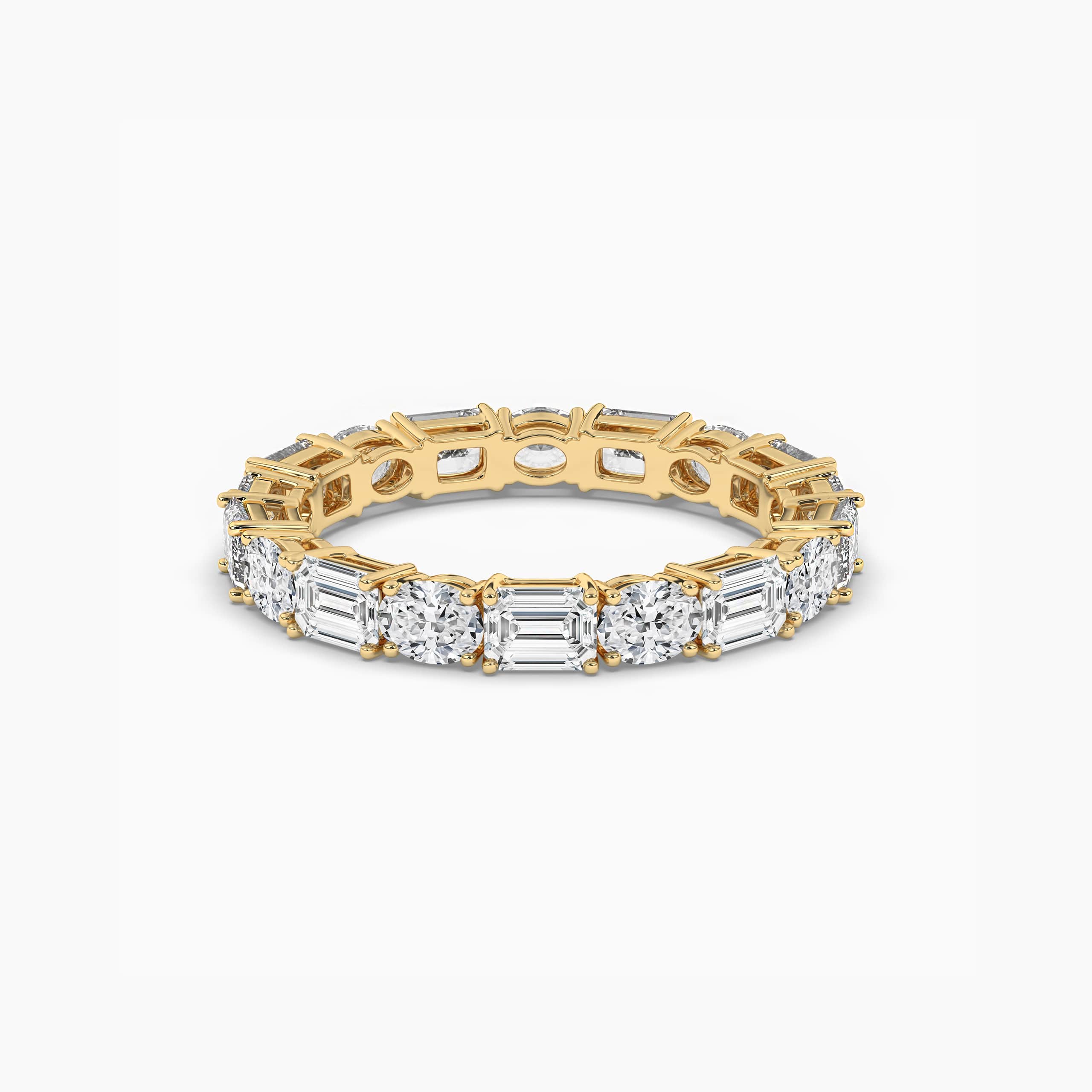 East to West Oval & Emerald Cut Diamond Band In Yellow Gold