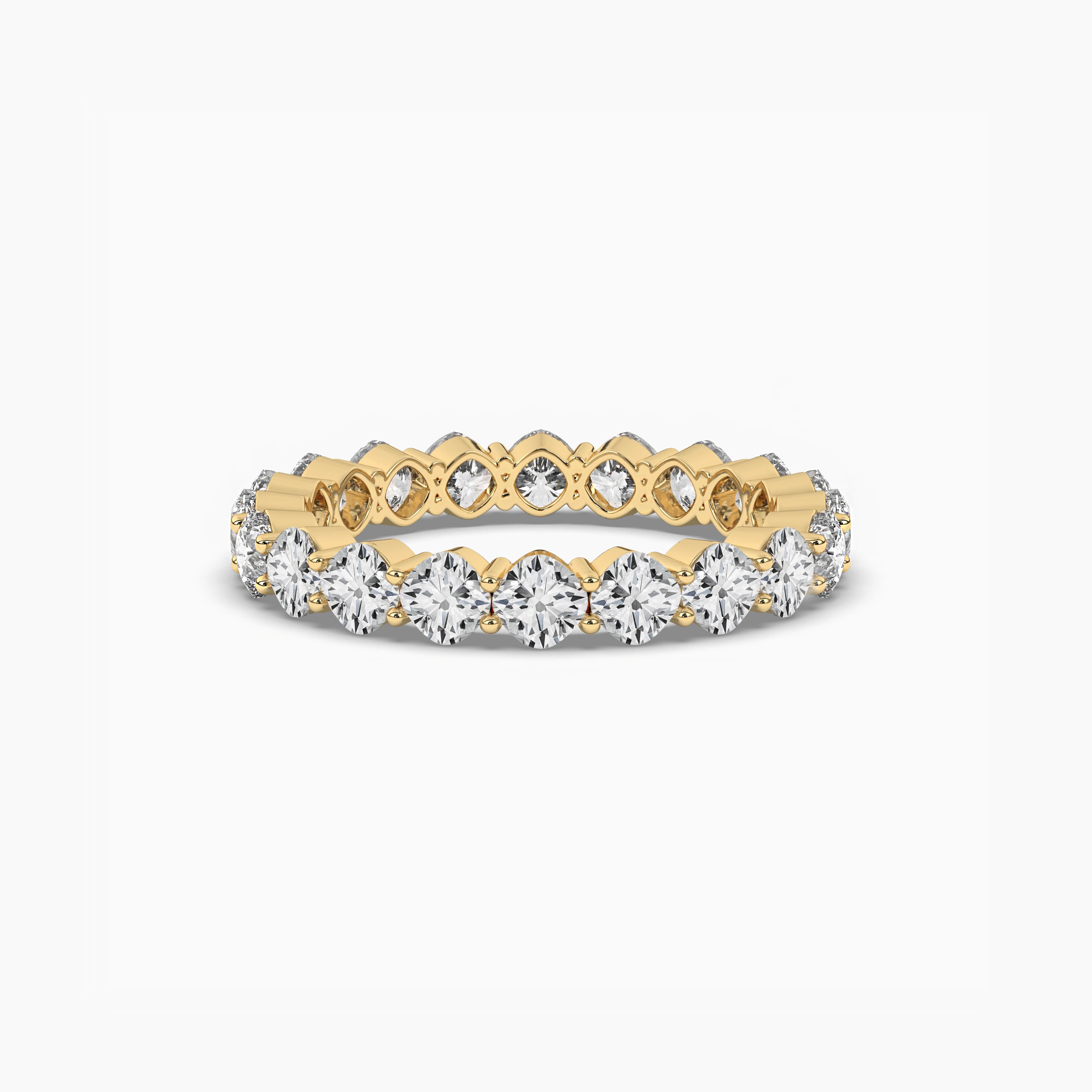 Cushion Cut Diamond Eternity Band Yellow Gold