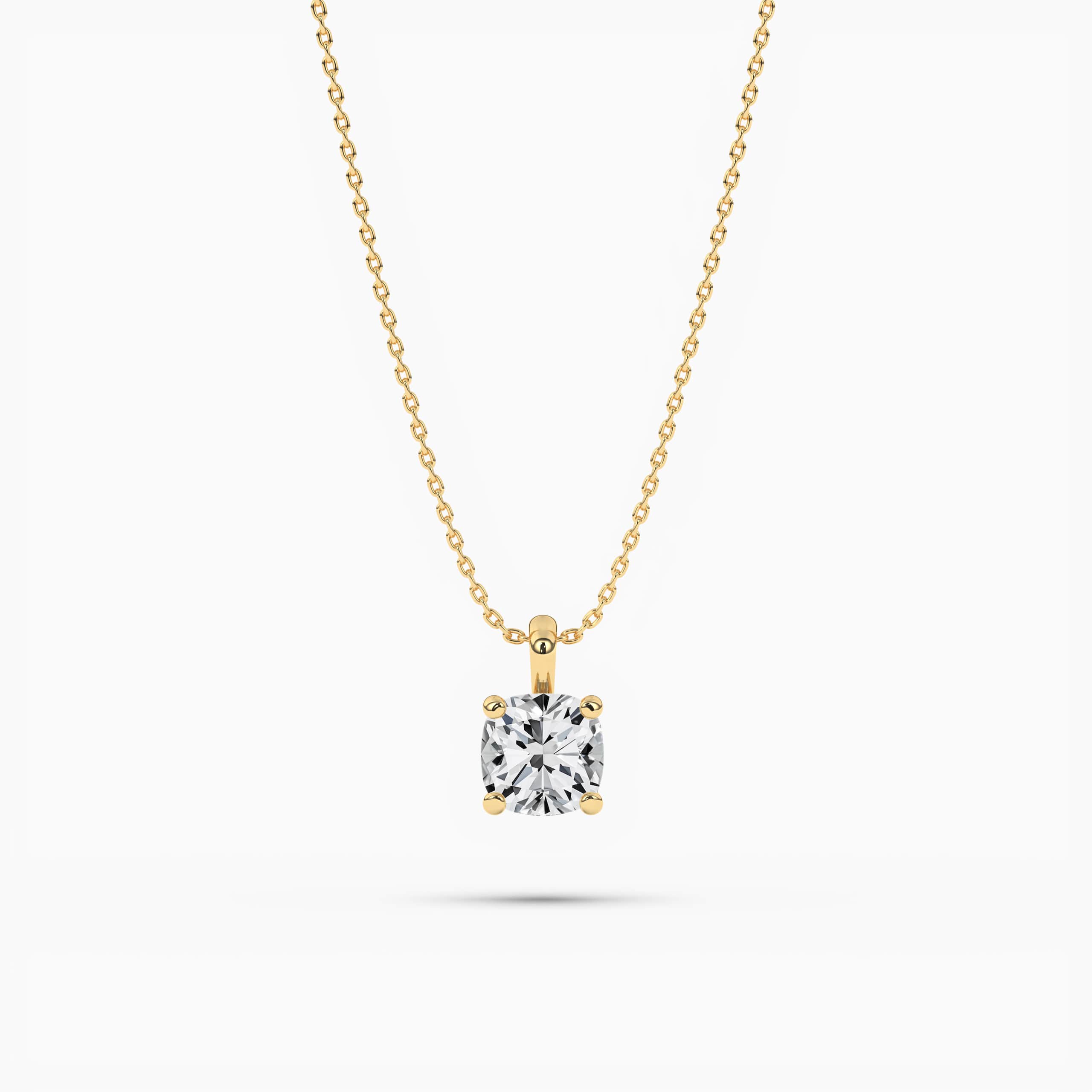 Cushion Diamond Solitaire Pendant In A Yellow Gold