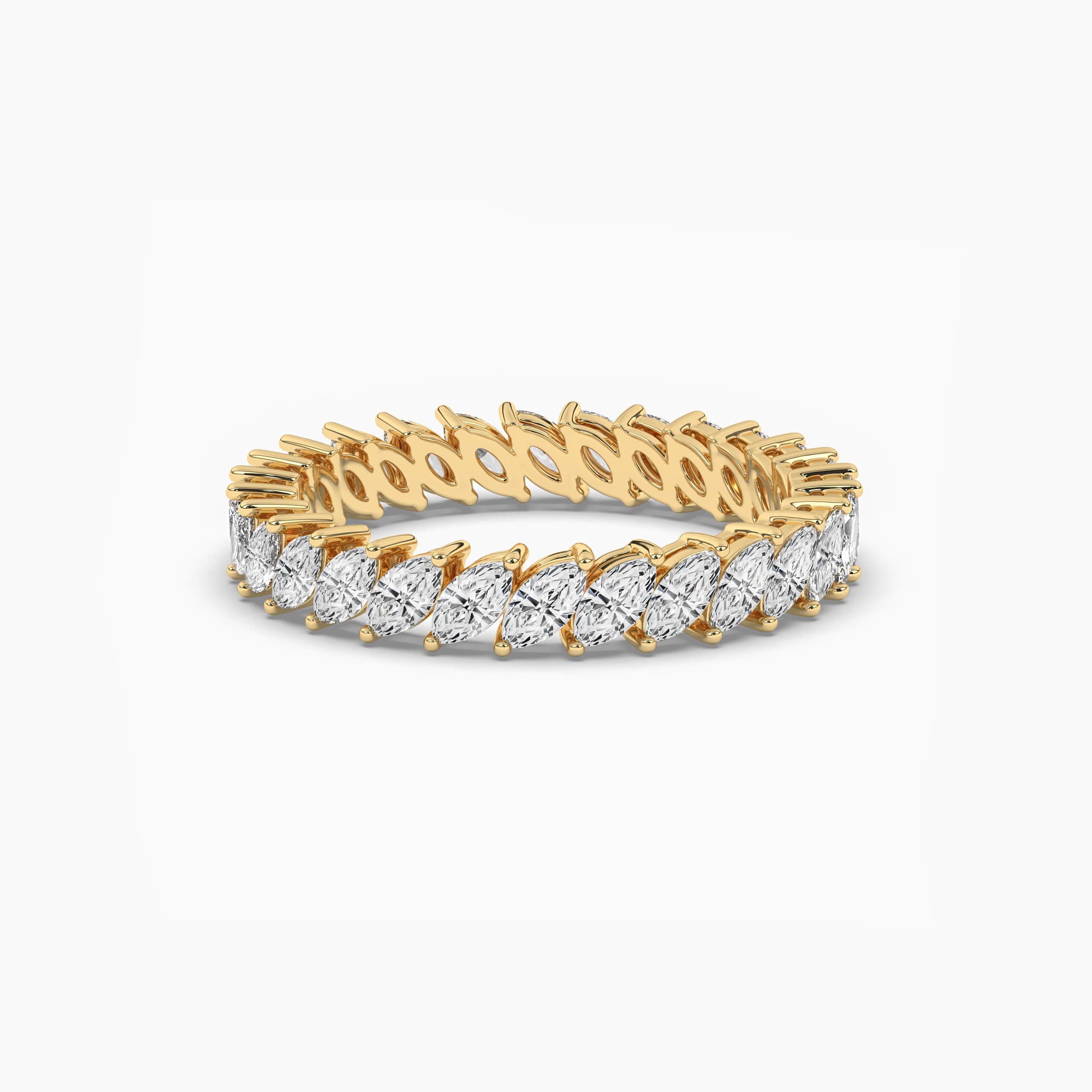 Marquise Cut Moissanite Diamond Eternity Wedding Band In Yellow Gold