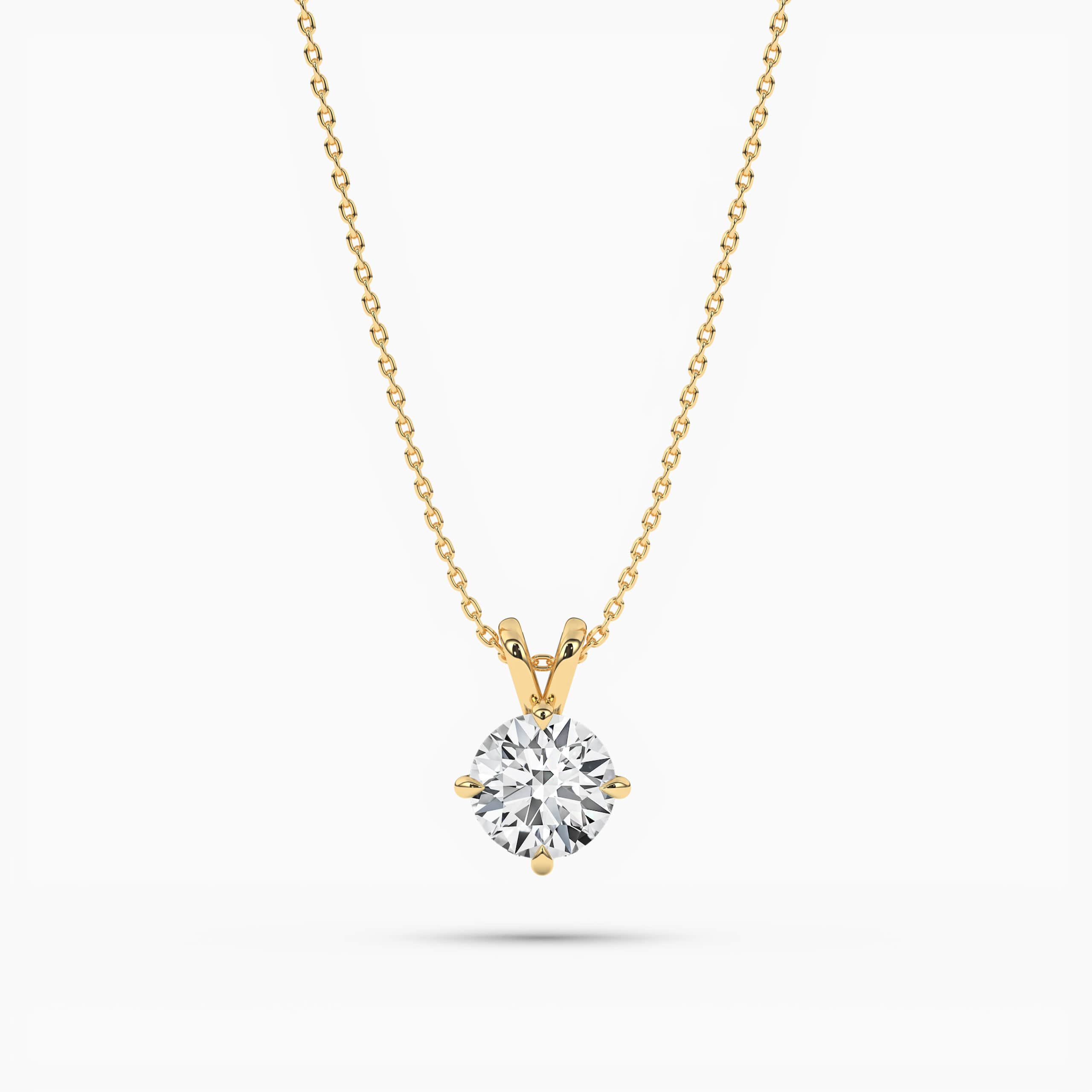 Lab-Created Diamond Solitaire Necklace Round Yellow Gold 