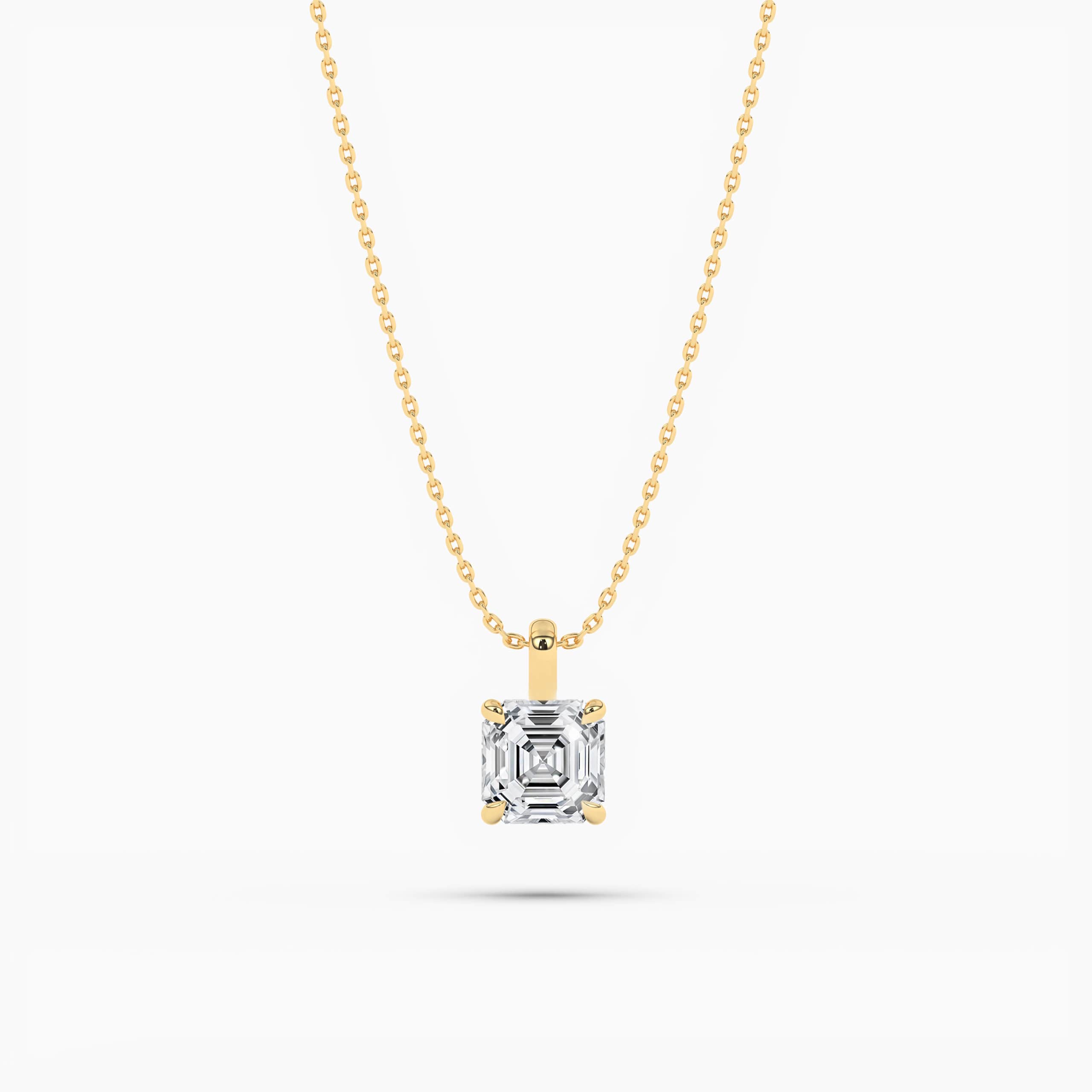 Asscher Cut Diamond Necklace In Yellow Gold