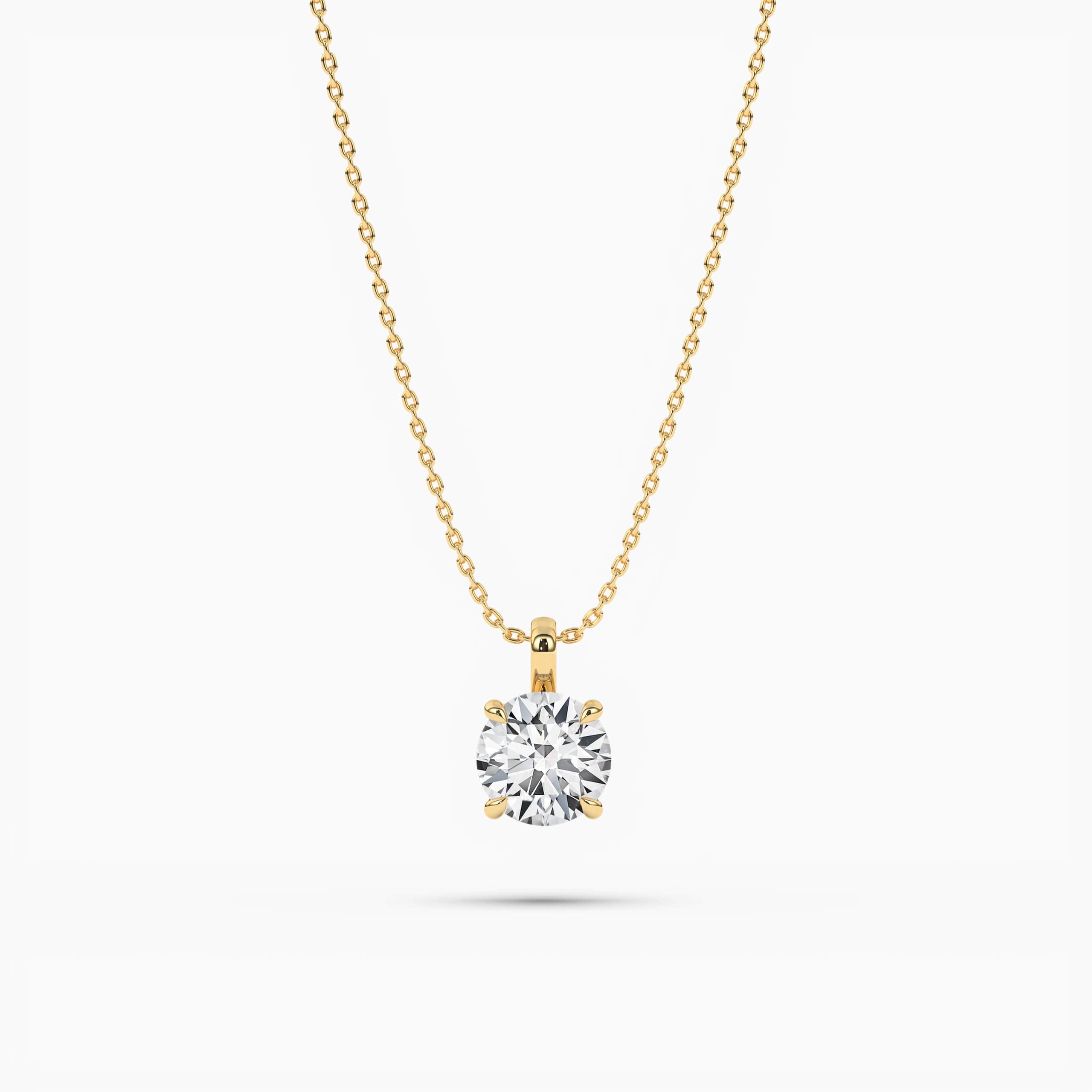 Yellow Gold Round Solitaire Diamond Pendant Necklace