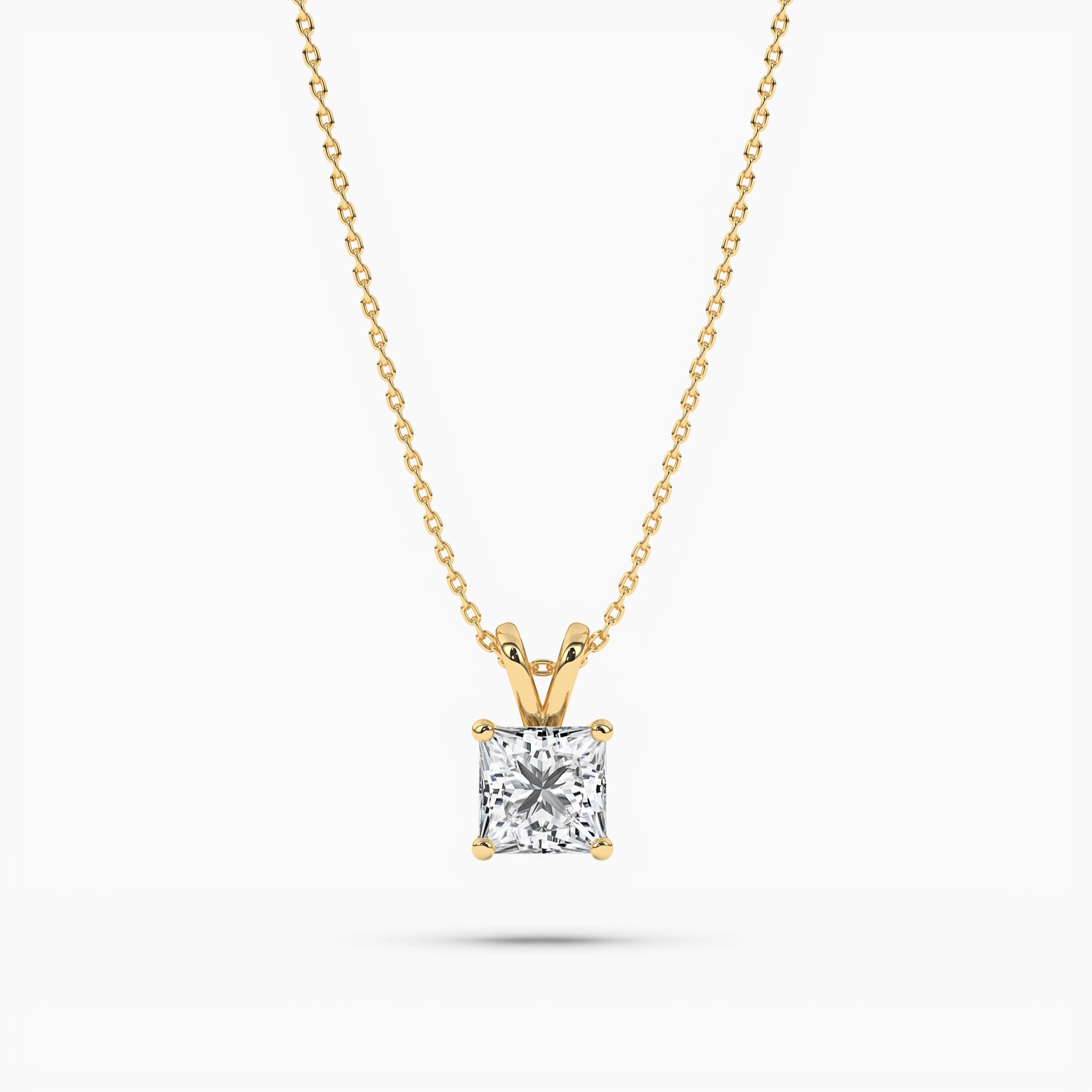 Princess Cut Diamond Solitaire Pendant Yellow Gold