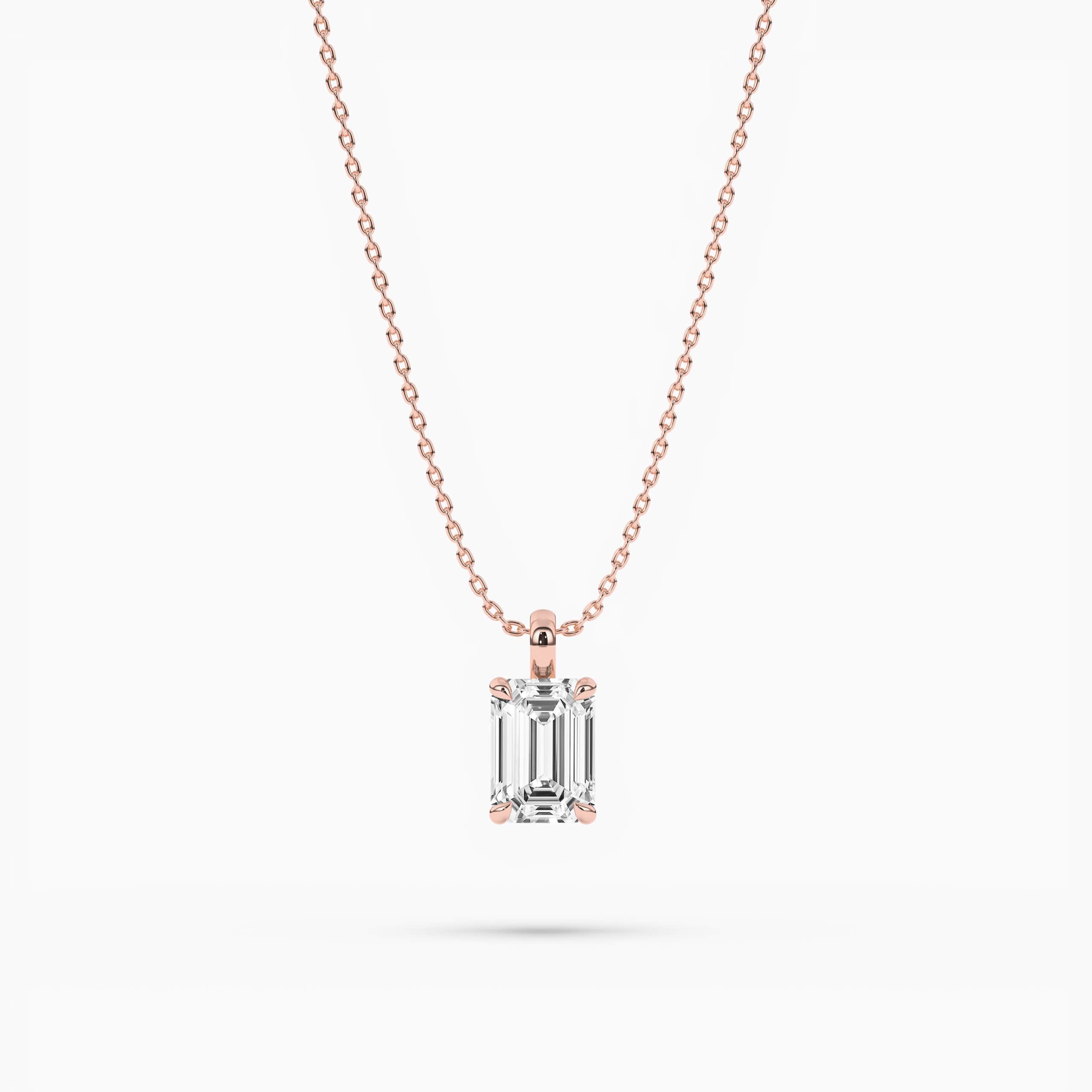 Emerald and Trapezoid Cut Mosaic Diamond Pendant in Rose Gold