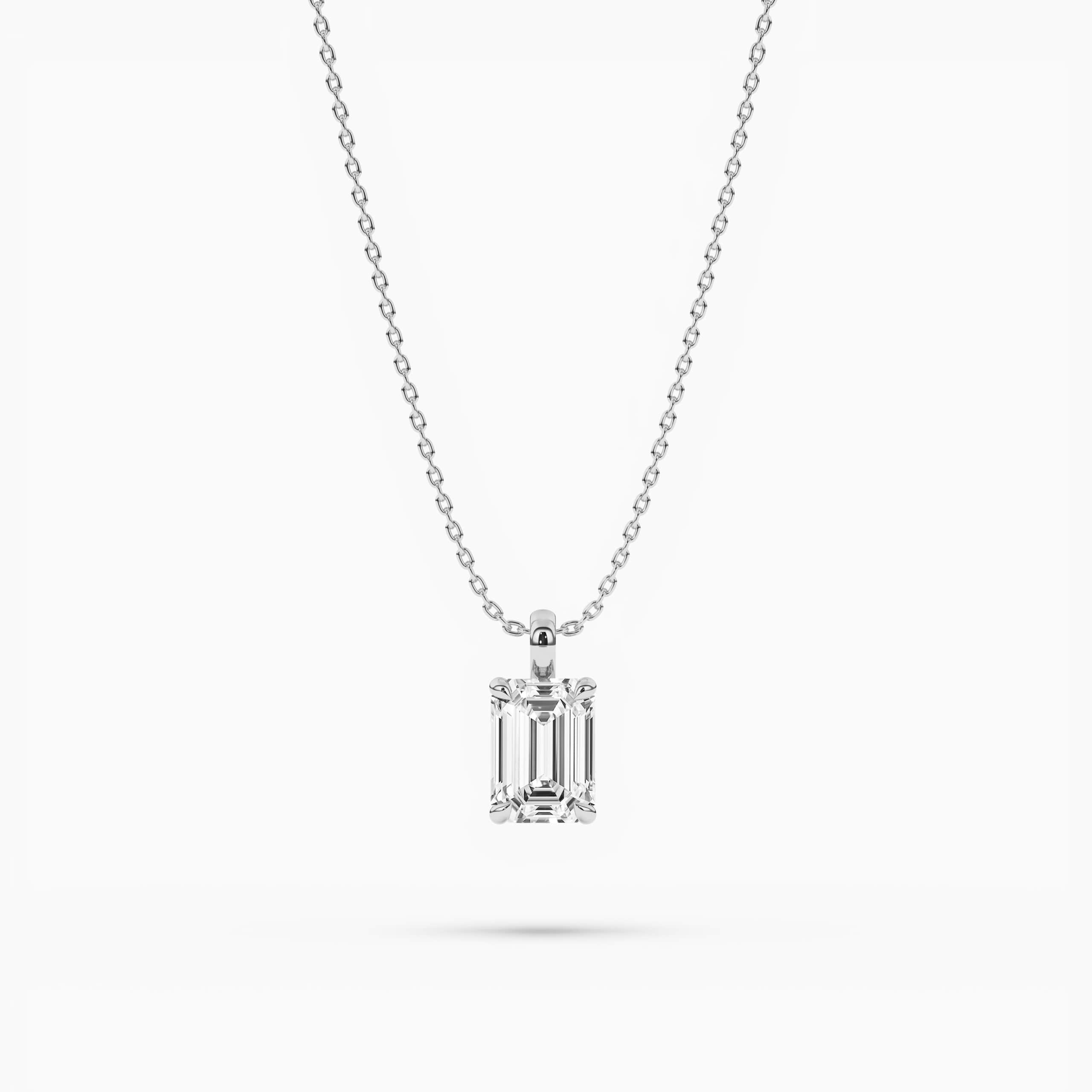 Emerald Cut Diamond Pendant Necklace in White Gold