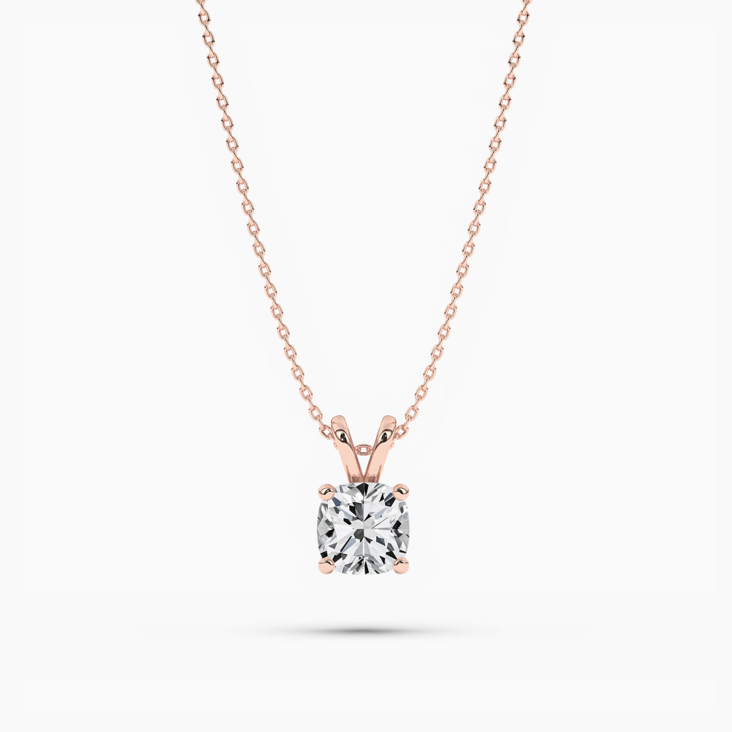 Diamond Solitaire Pendant Necklace in Rose Gold