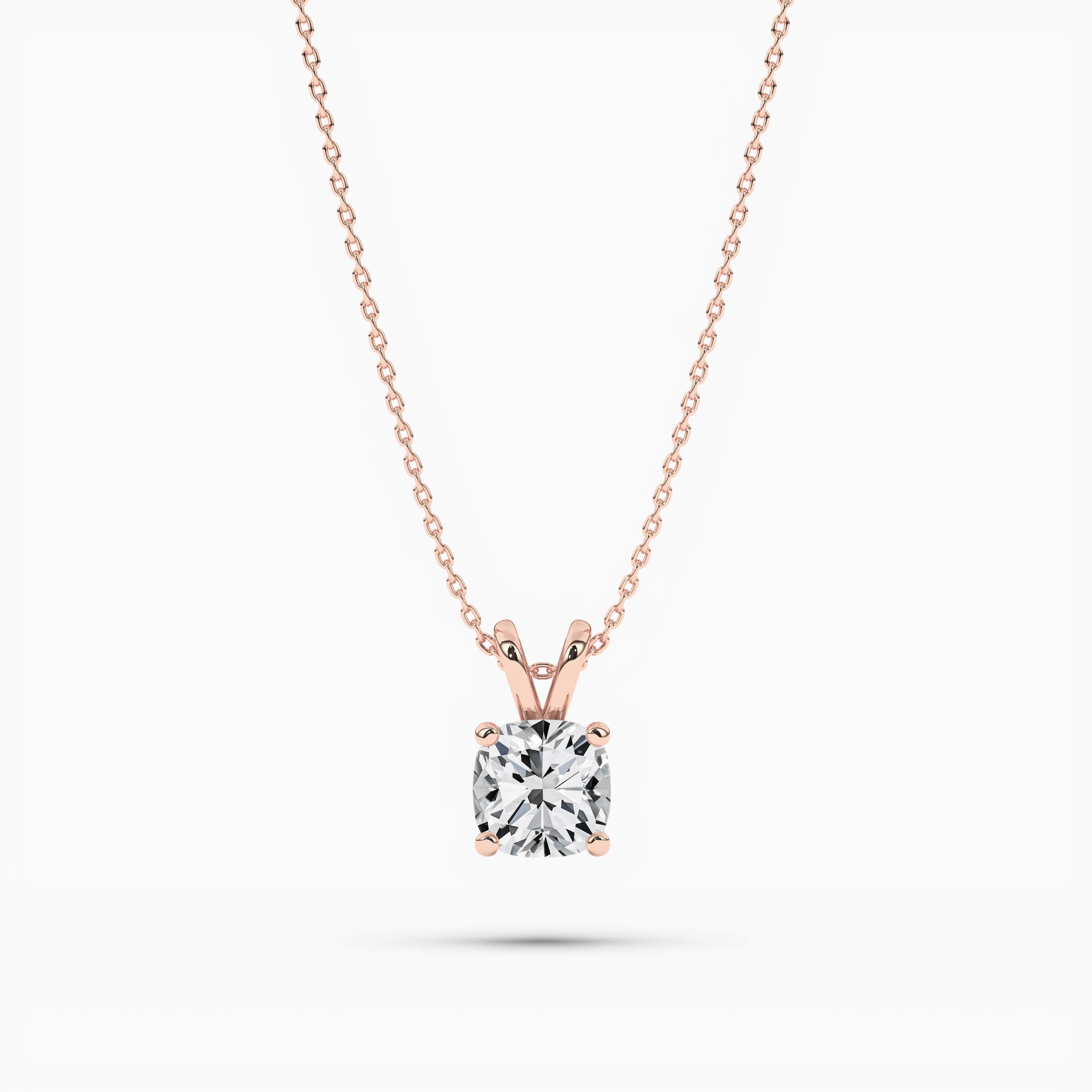 Diamond Solitaire Pendant Necklace in Rose  Gold