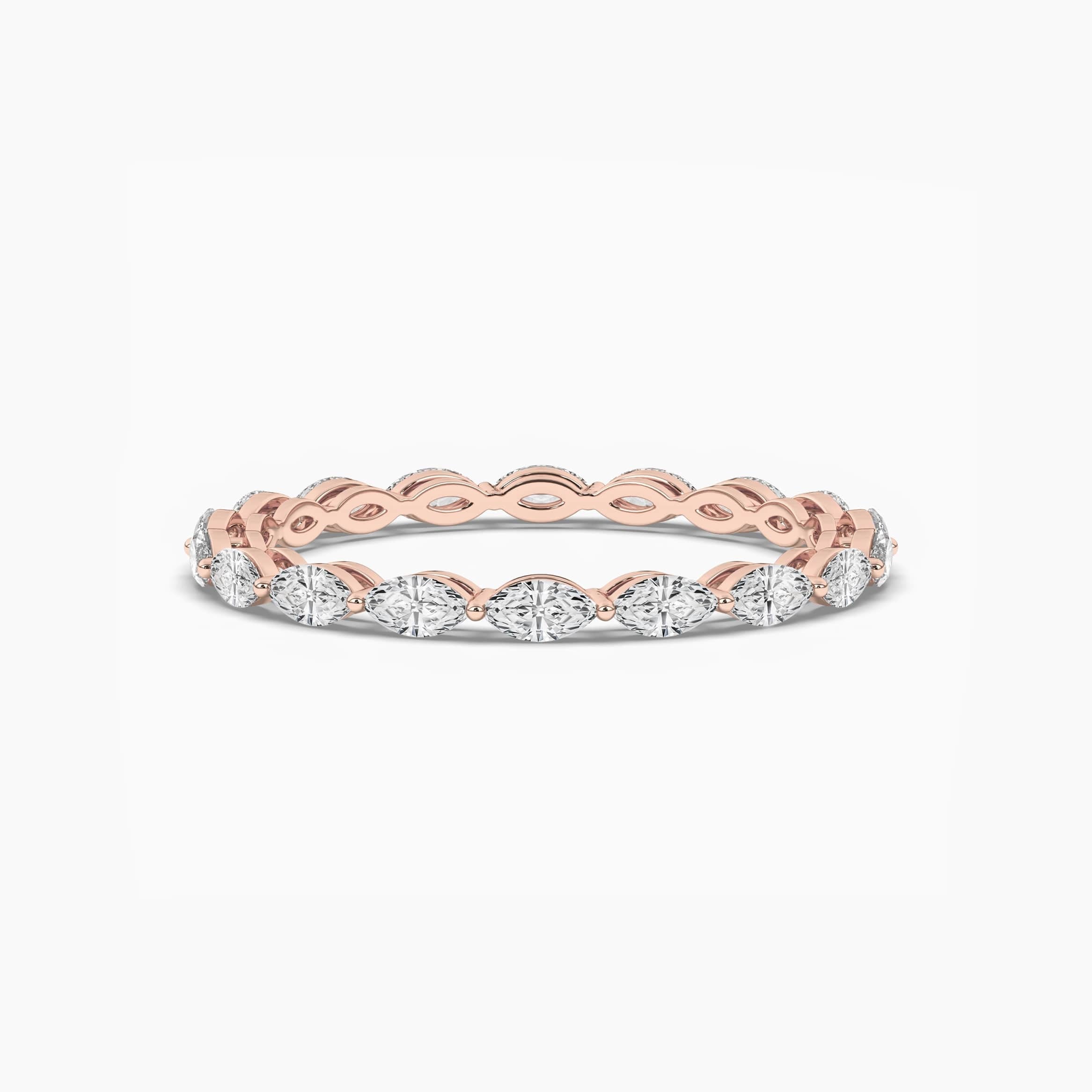 Rose Gold Eternity Wedding Band In Marquise Cut Diamond Band For Woman