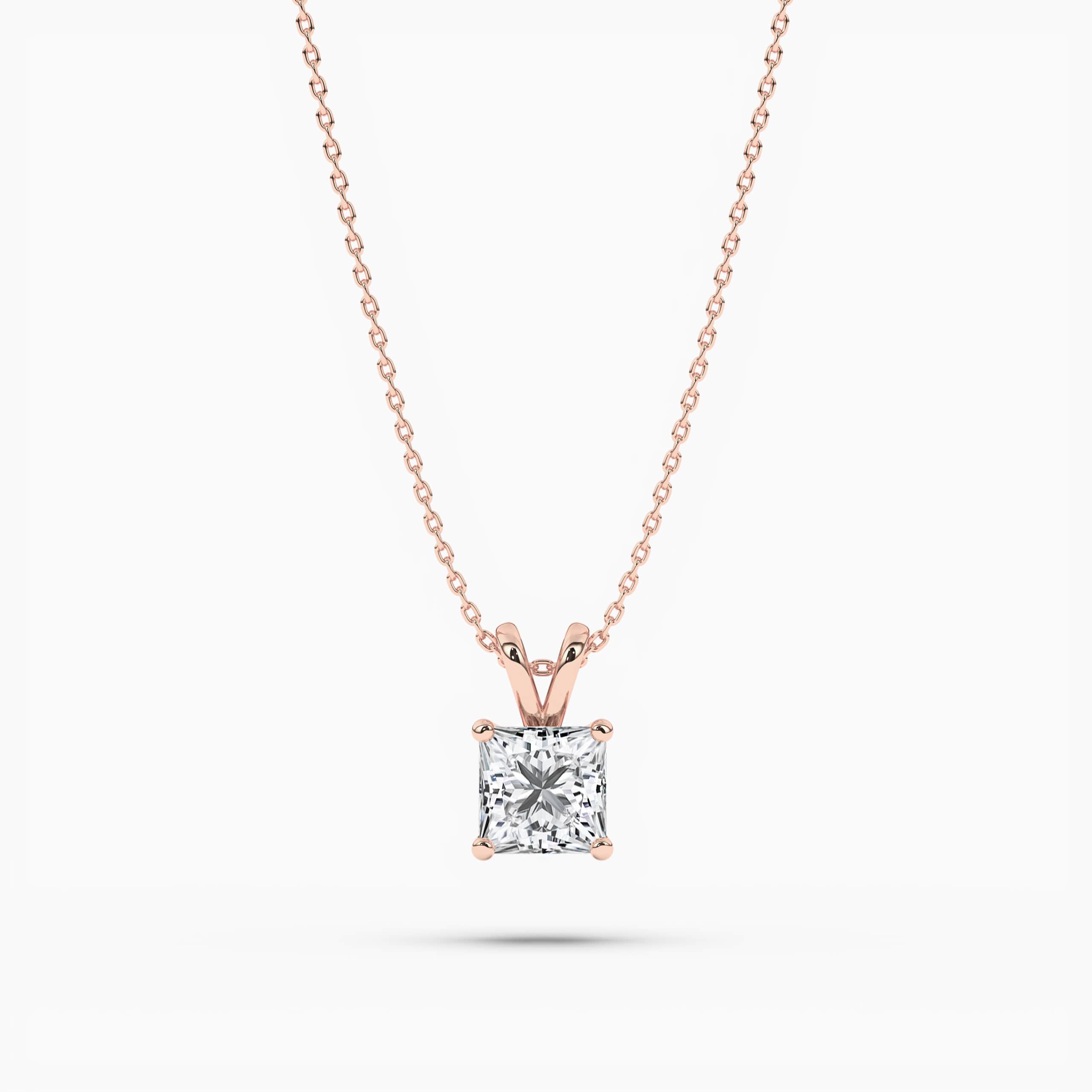 Princess Diamond Solitaire Pendant In Rose Gold