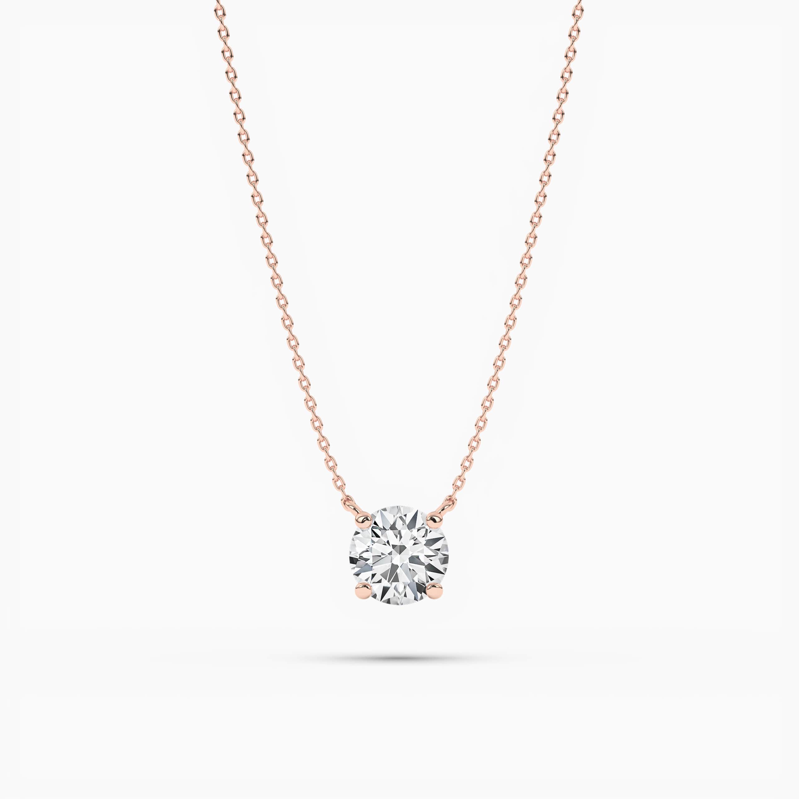 Round Cut Four Prong Rose Gold Solitaire Engagement Necklace 