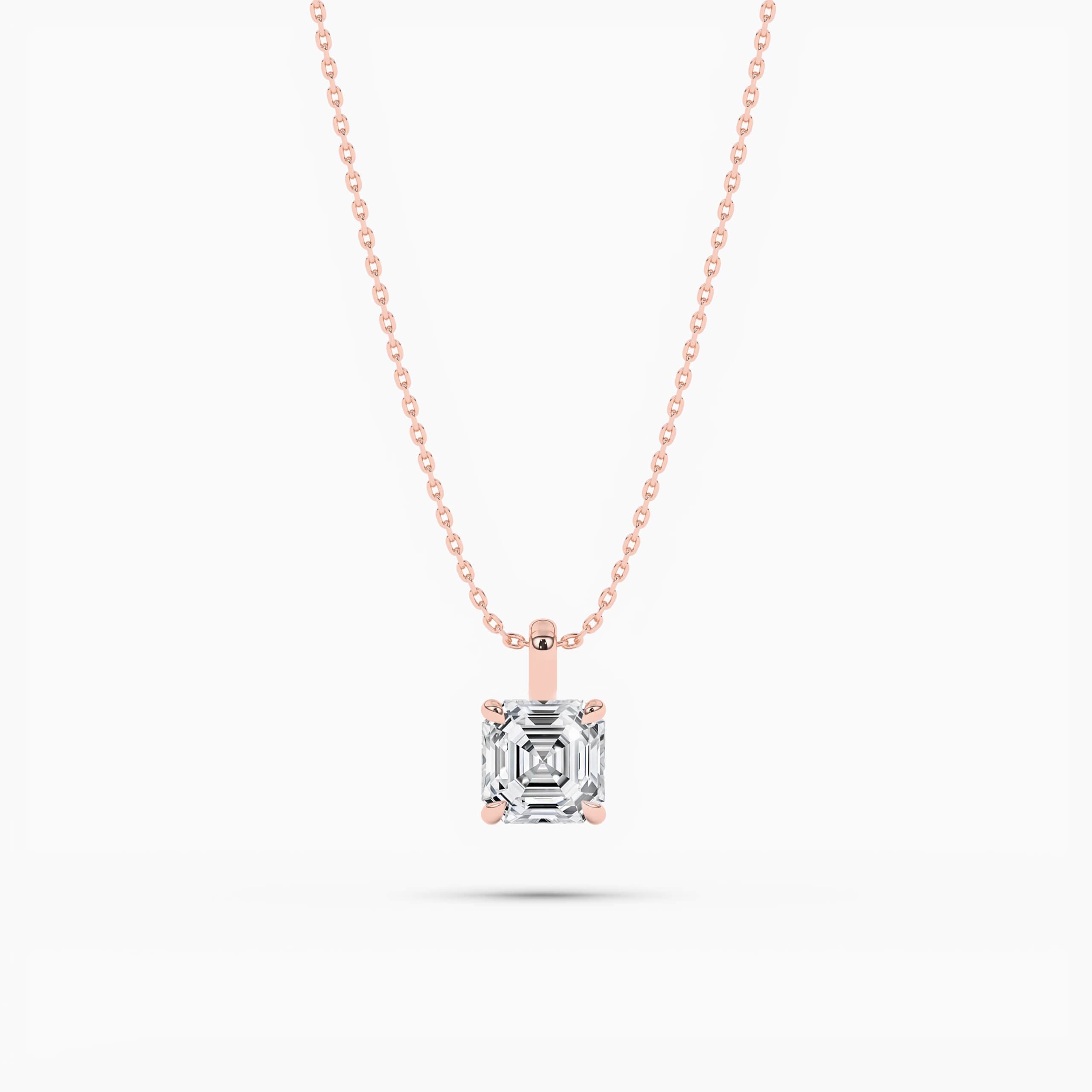 Asscher Cut Solitaire Halo Pendant Necklace