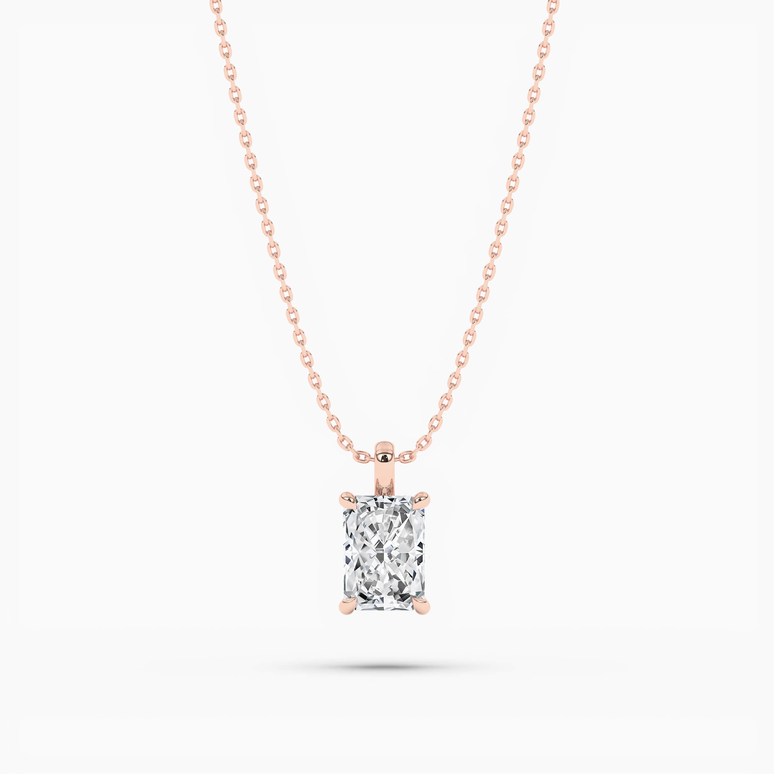 Radiant Cut Solitaire Floating Lab Diamond Necklace Rose Gold